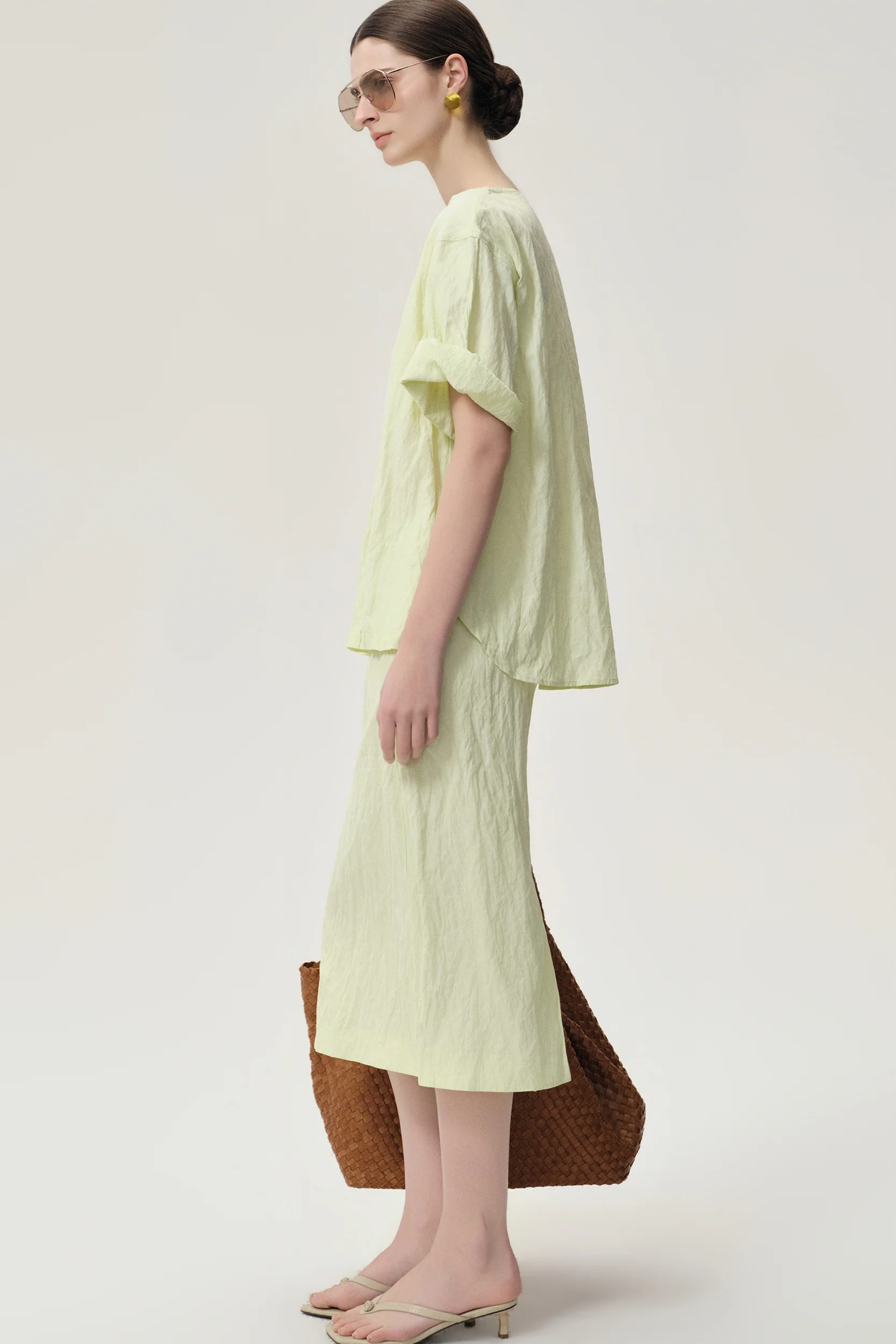 Crinkled Gauze Top Pale Lime - Image 2