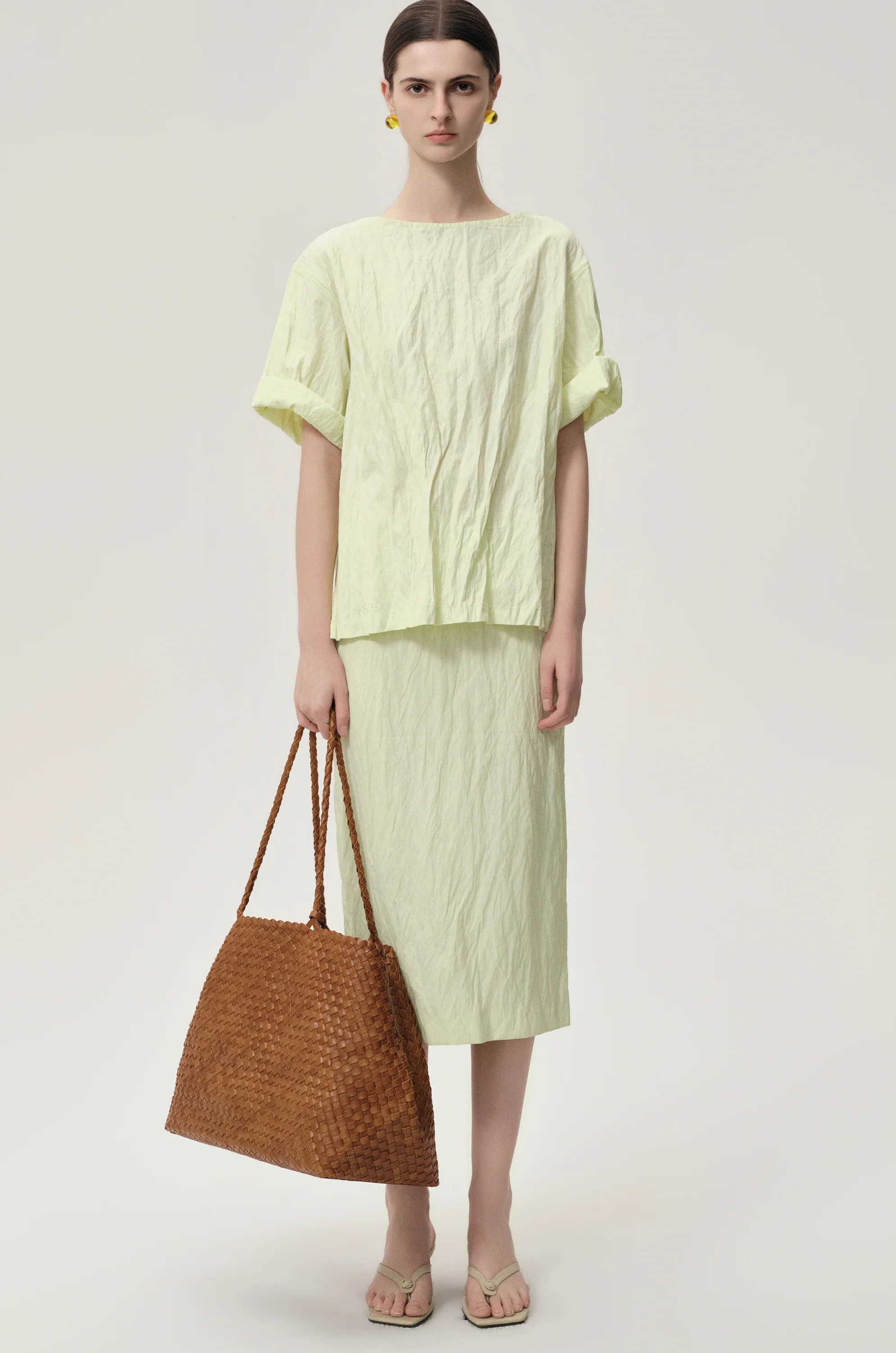 Crinkled Gauze Top Pale Lime - Image 3