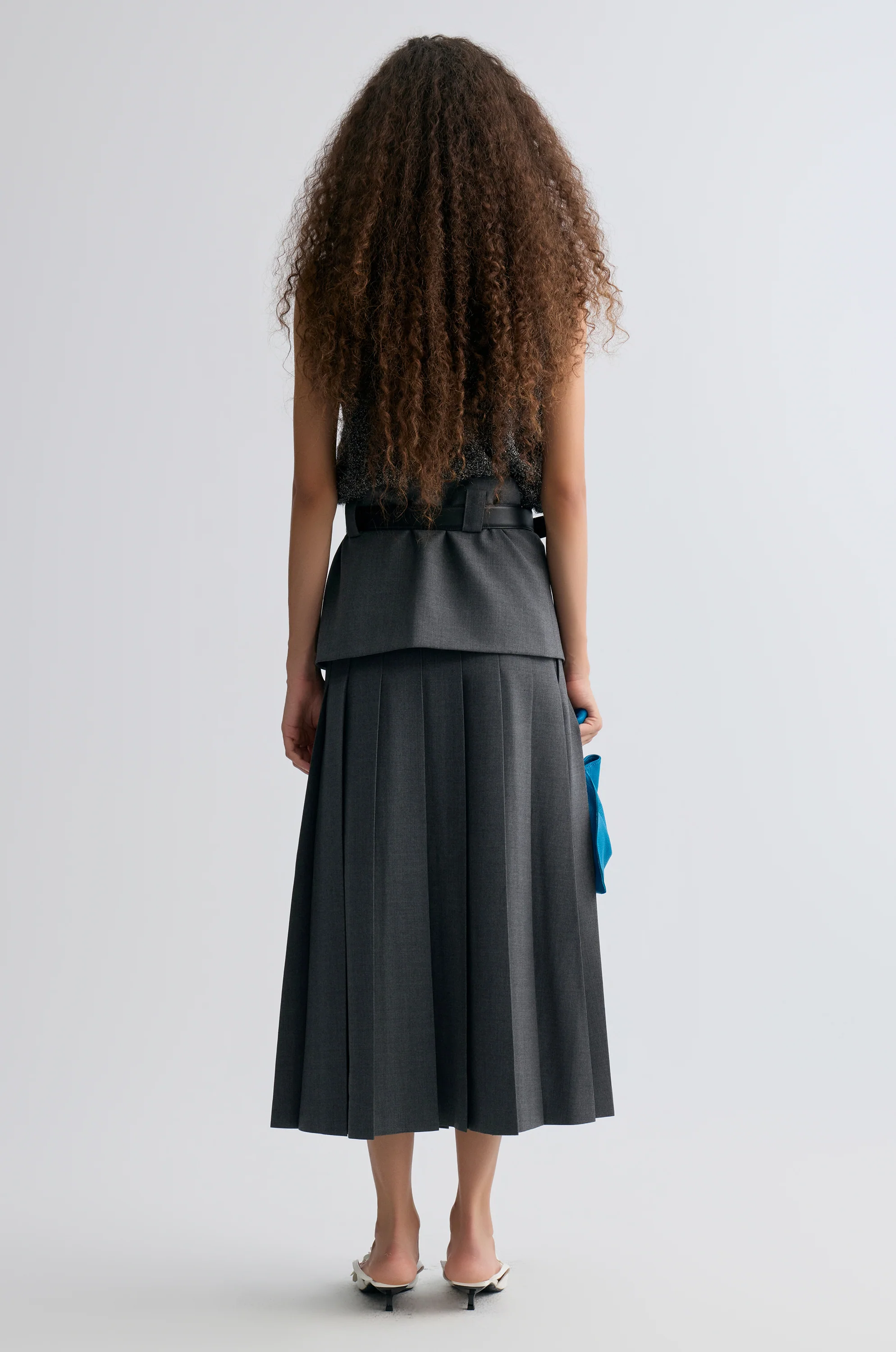 Double-layered Pleated Gabardine Skirt Grey melange - Image 5