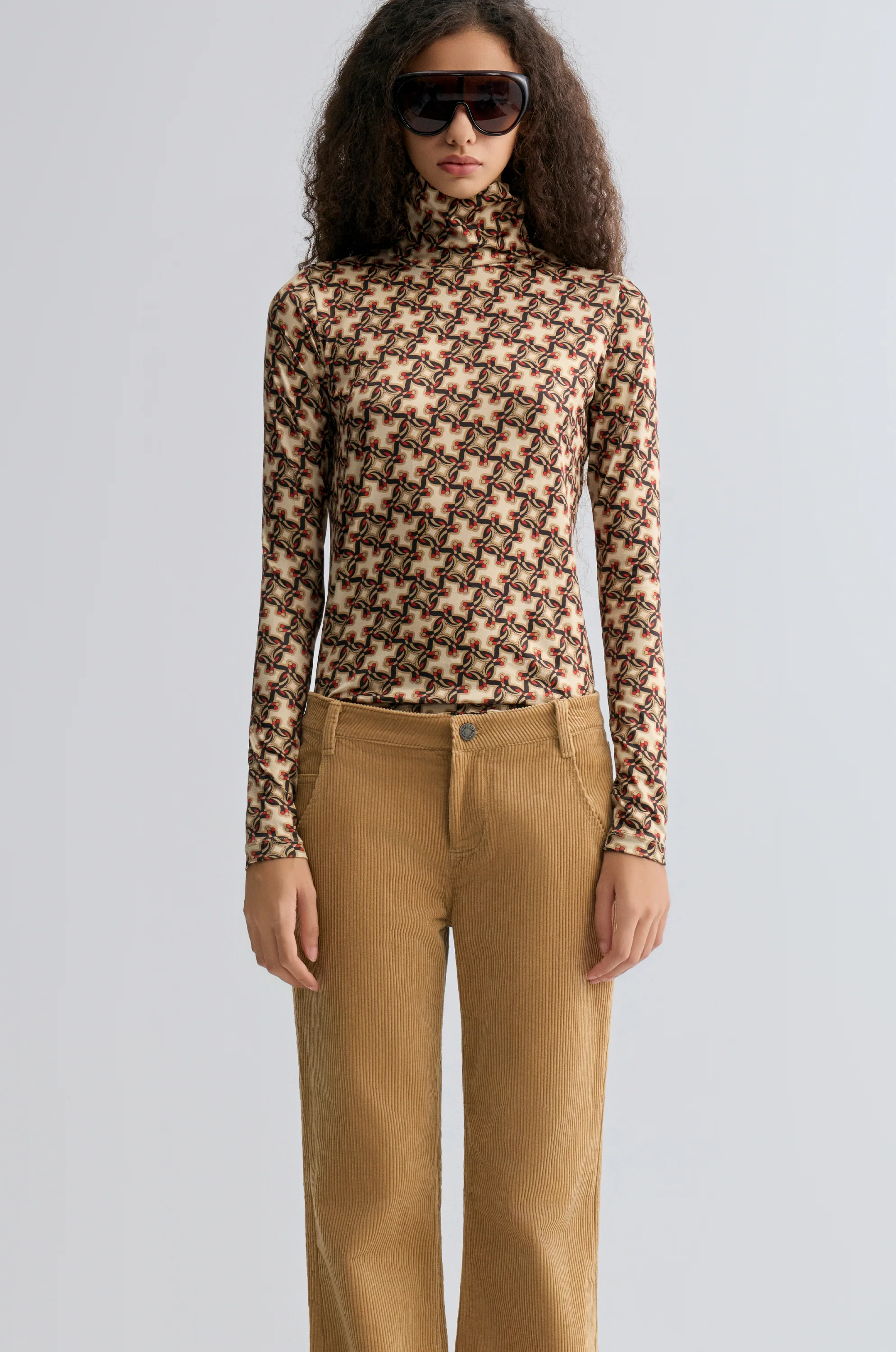 Geometric Long Sleeve Turtleneck Top - Image 3