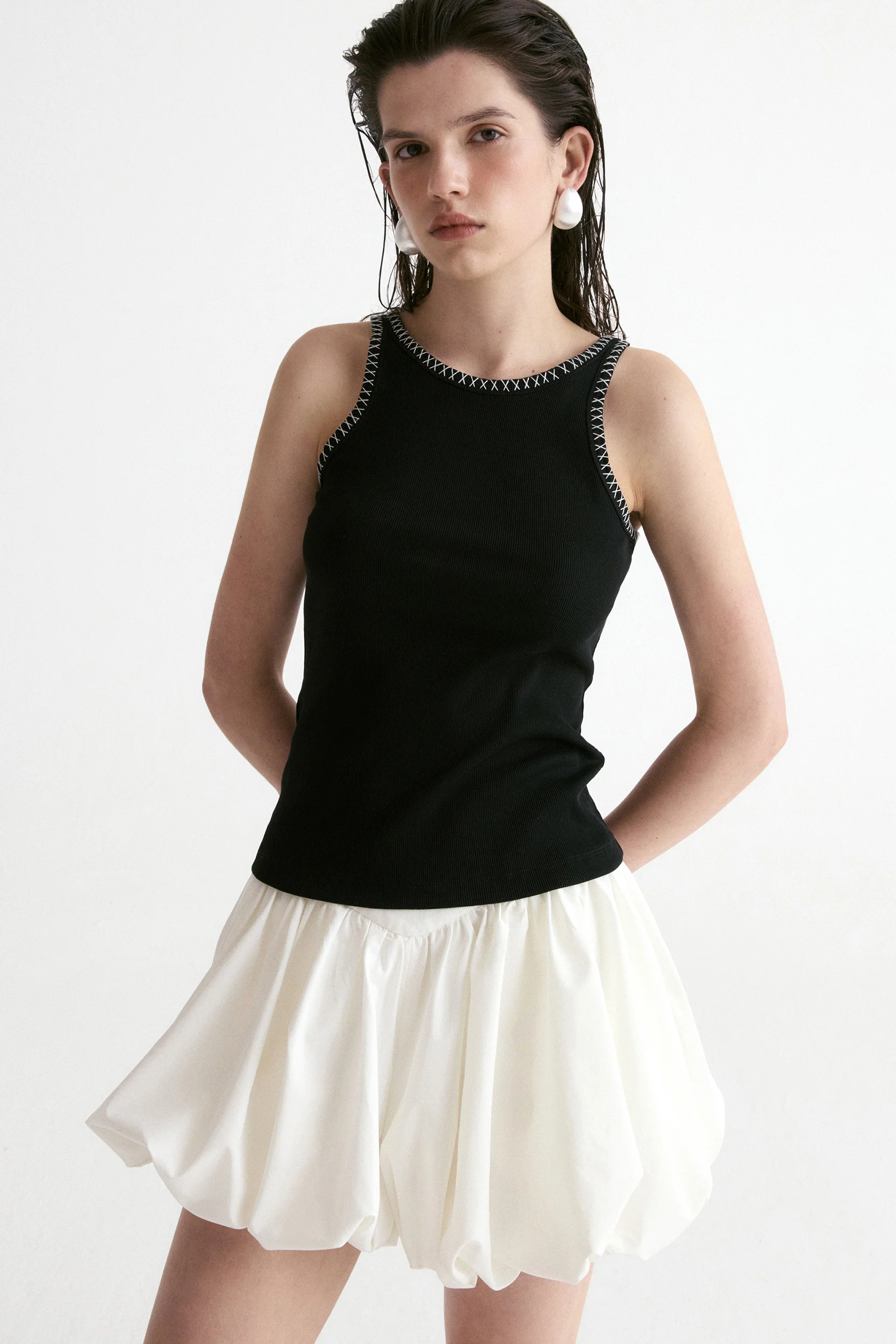 Hand-embroidered Tank-Black - Image 5