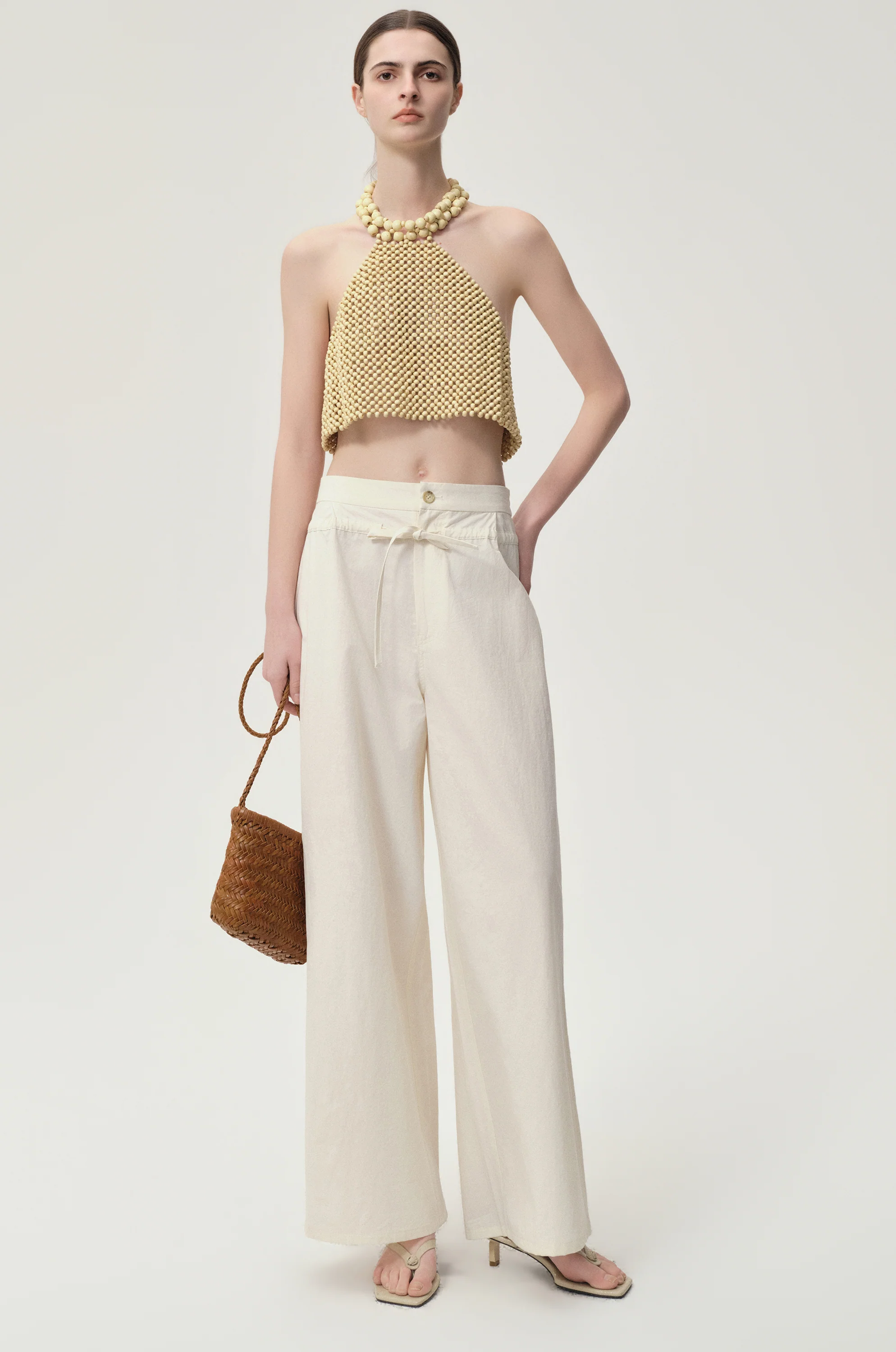 Ibiza Double Waist Trousers Ivory - Image 6