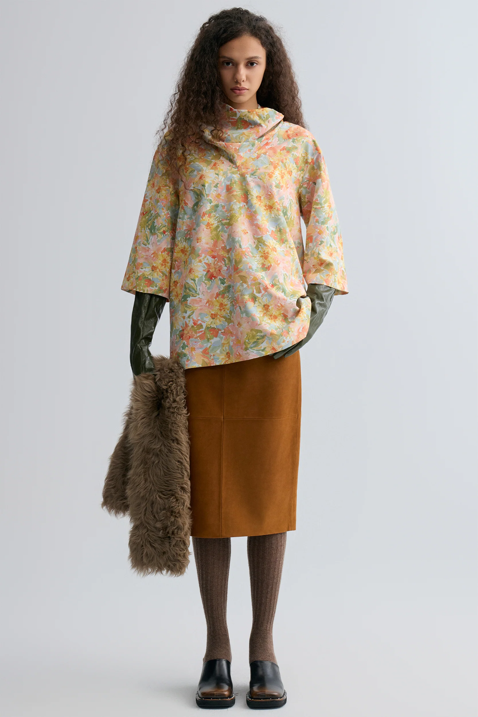 Impressionist Floral Print Scarf Top