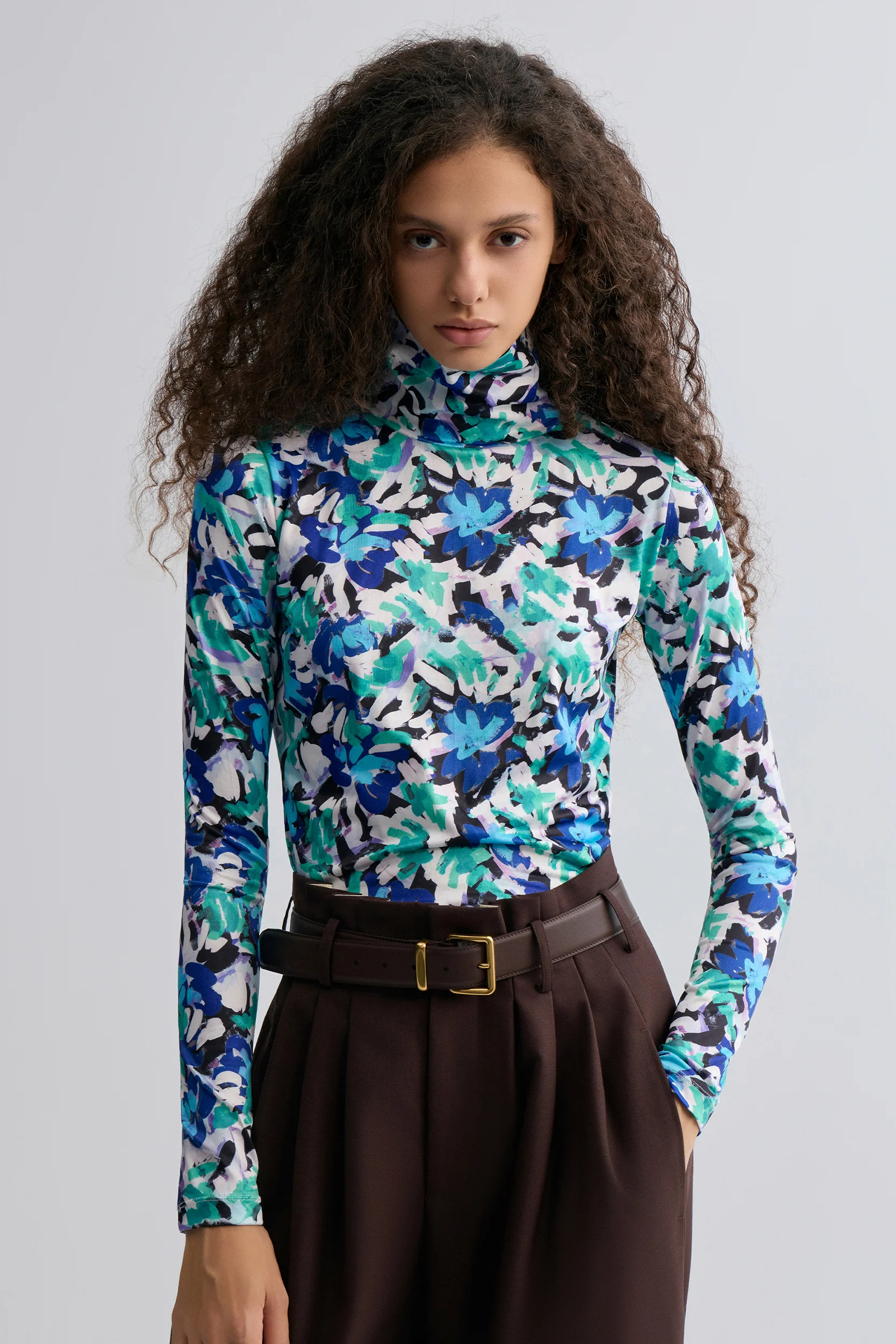 Impressionist Long Sleeve Turtleneck Top