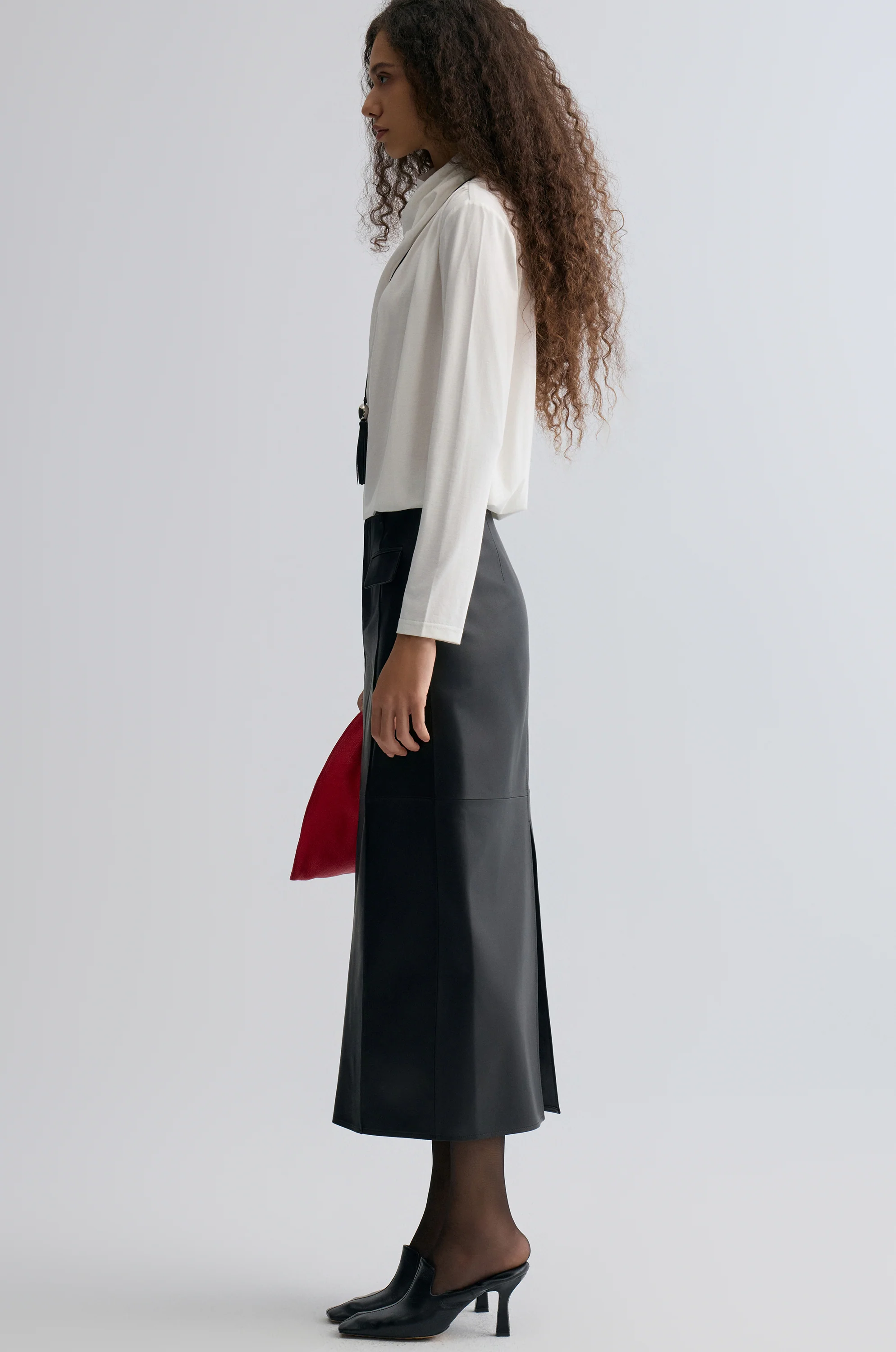 Kate Leather Column Skirt - Image 4