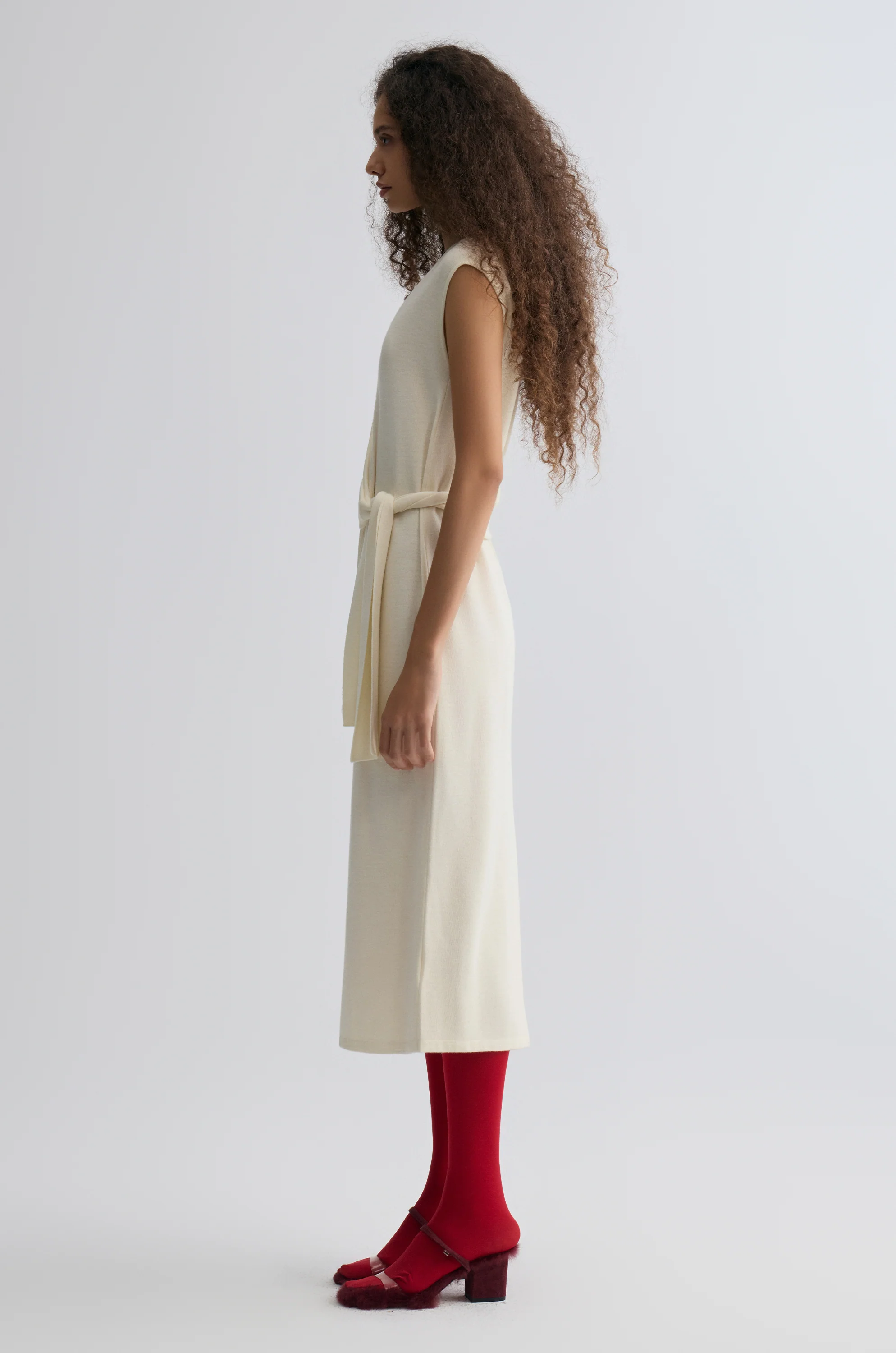 Knot-detail Knitted dress in Merino Wool Cream - Image 4