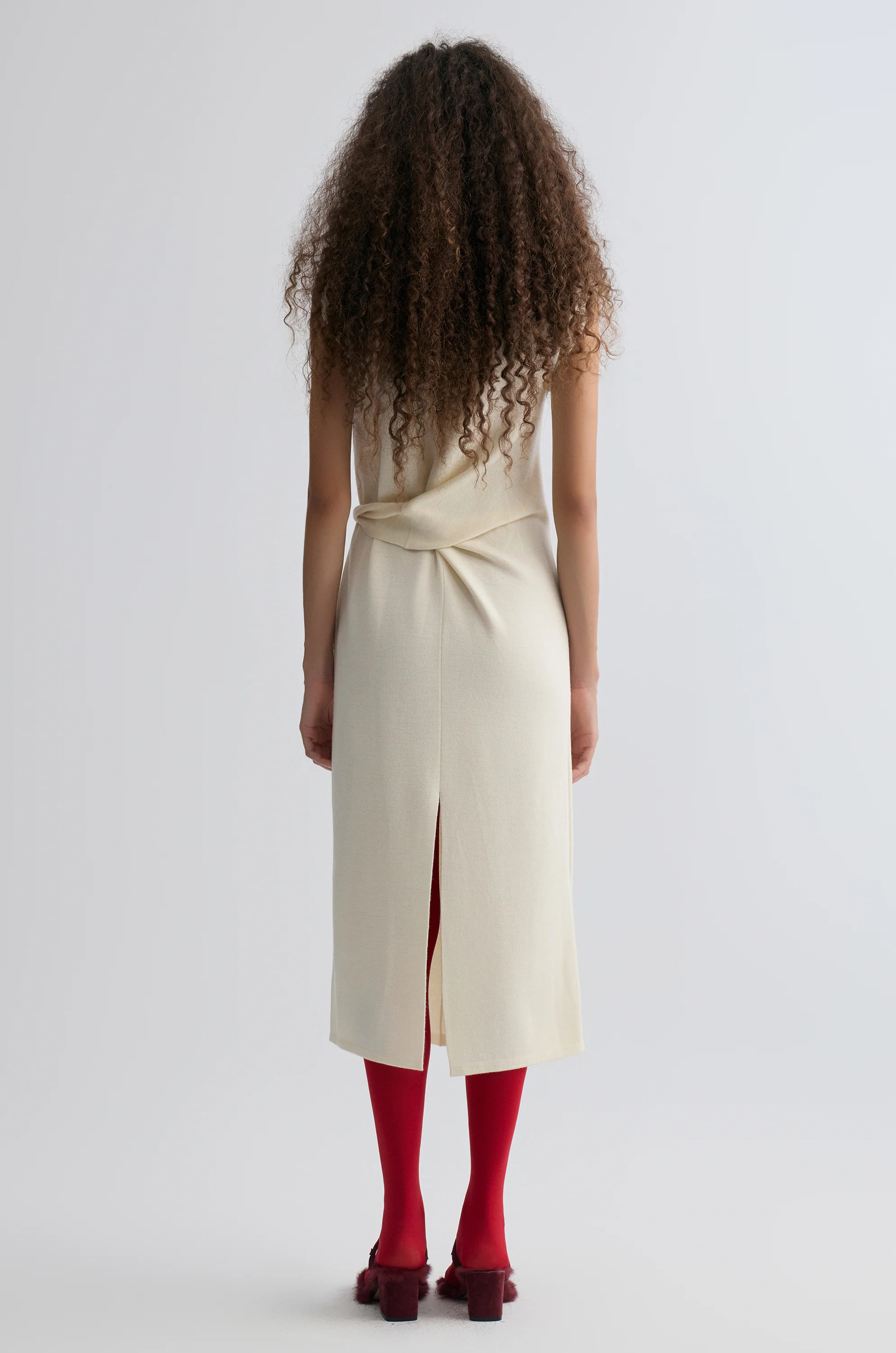 Knot-detail Knitted dress in Merino Wool Cream - Image 5