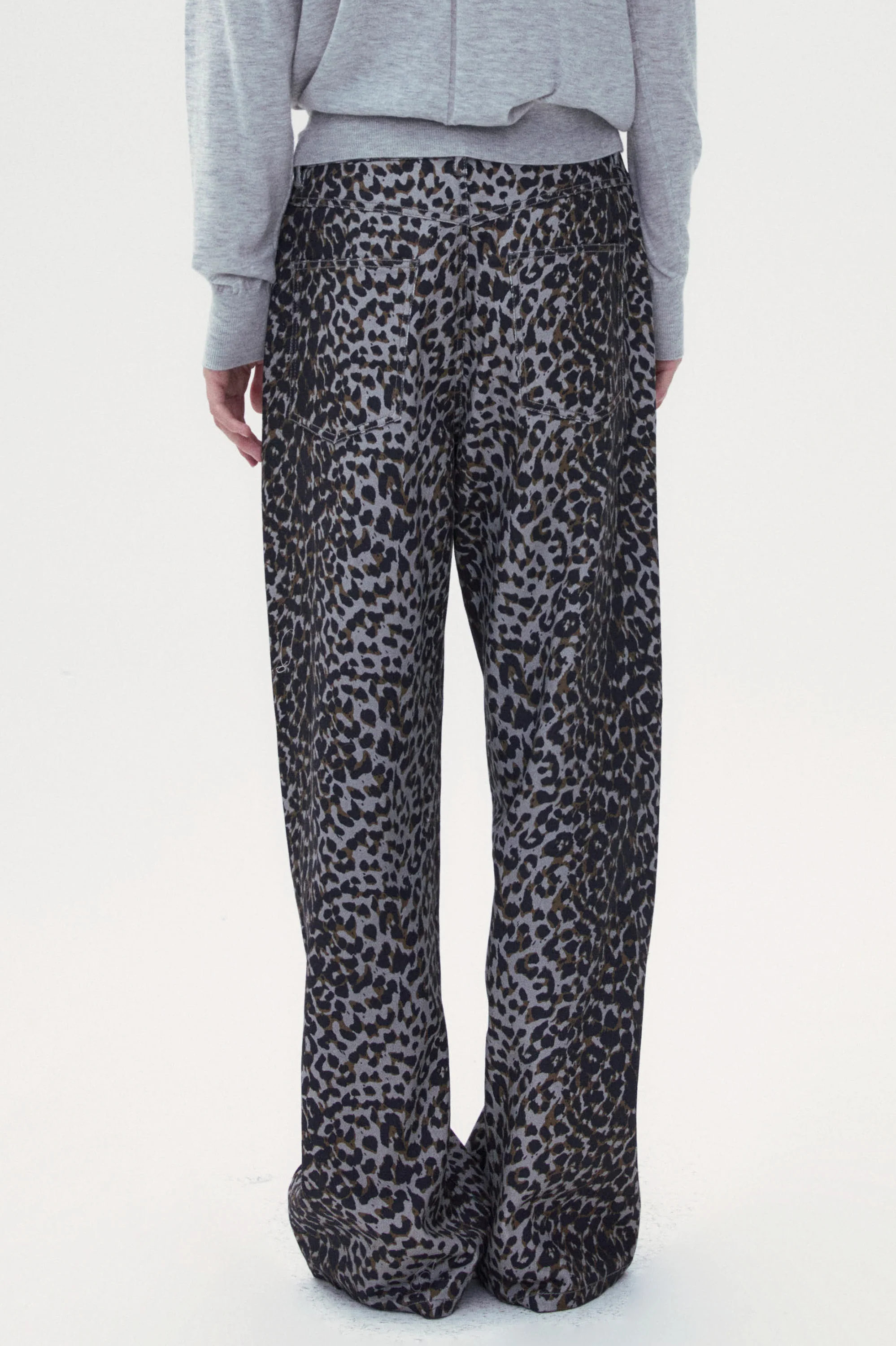 Gray Leopard Wide Leg Denim Jeans - Image 4