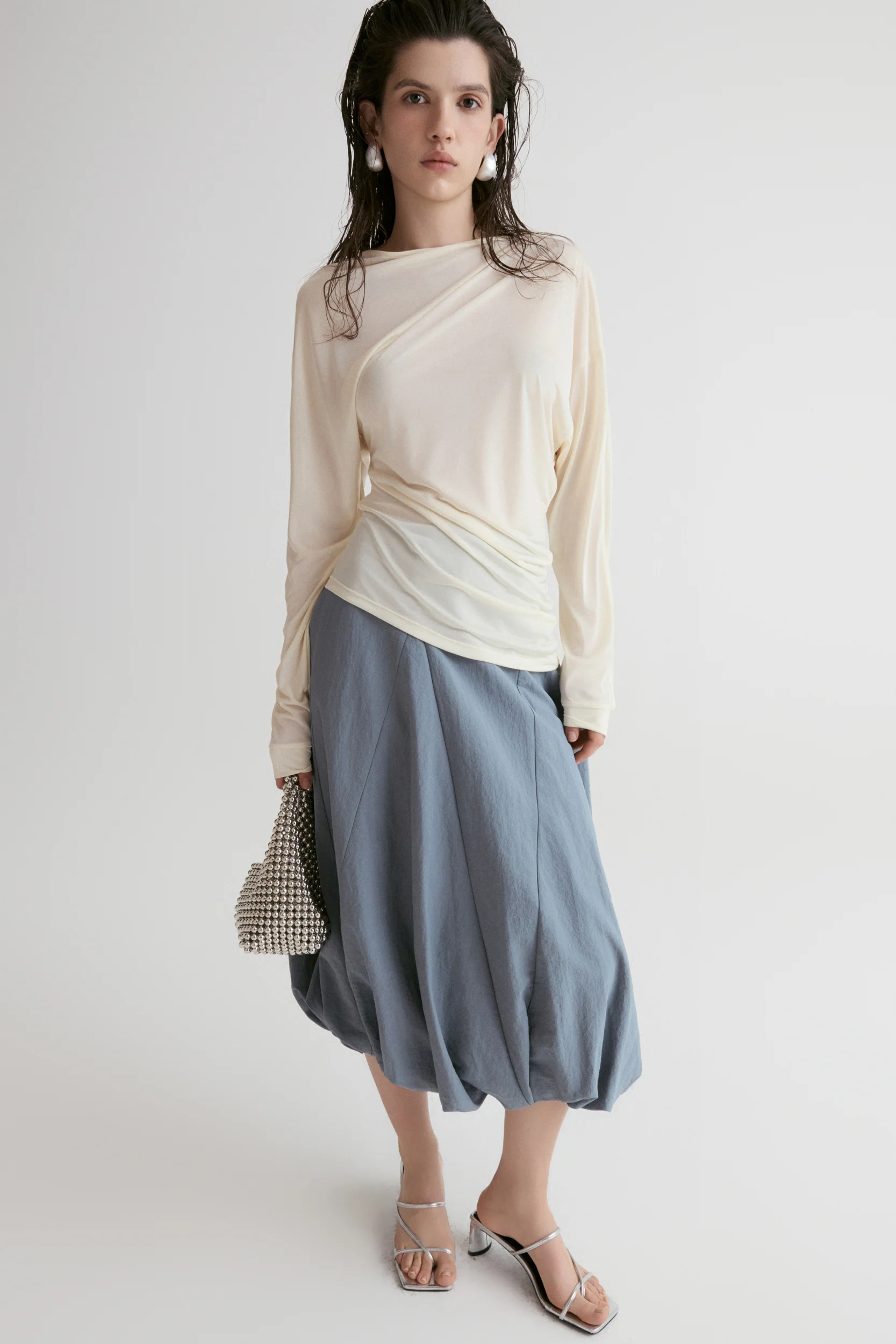 Luma Sheer Draped Top-Vanilla - Image 2
