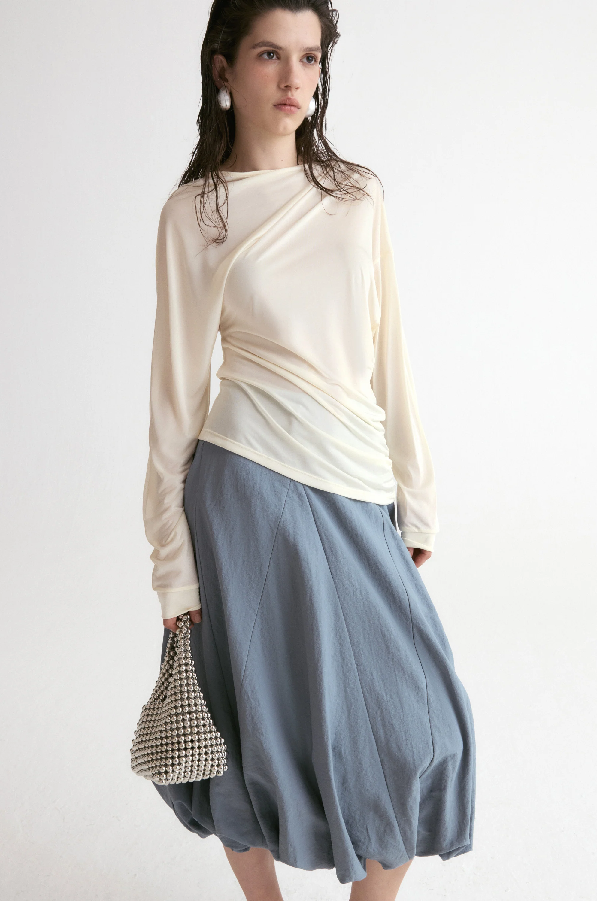 Luma Sheer Draped Top-Vanilla - Image 4