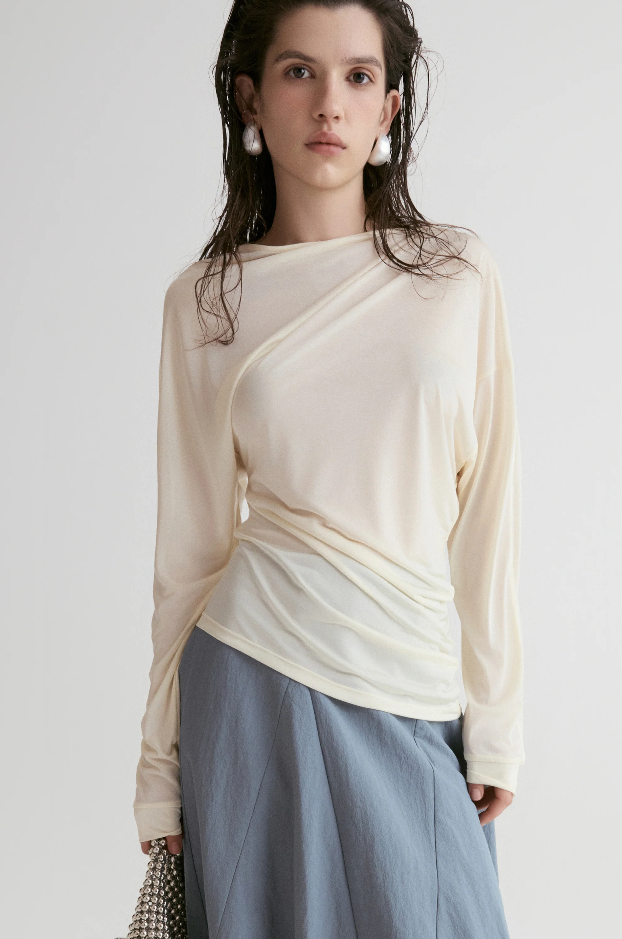 Luma Sheer Draped Top-Vanilla - Image 5