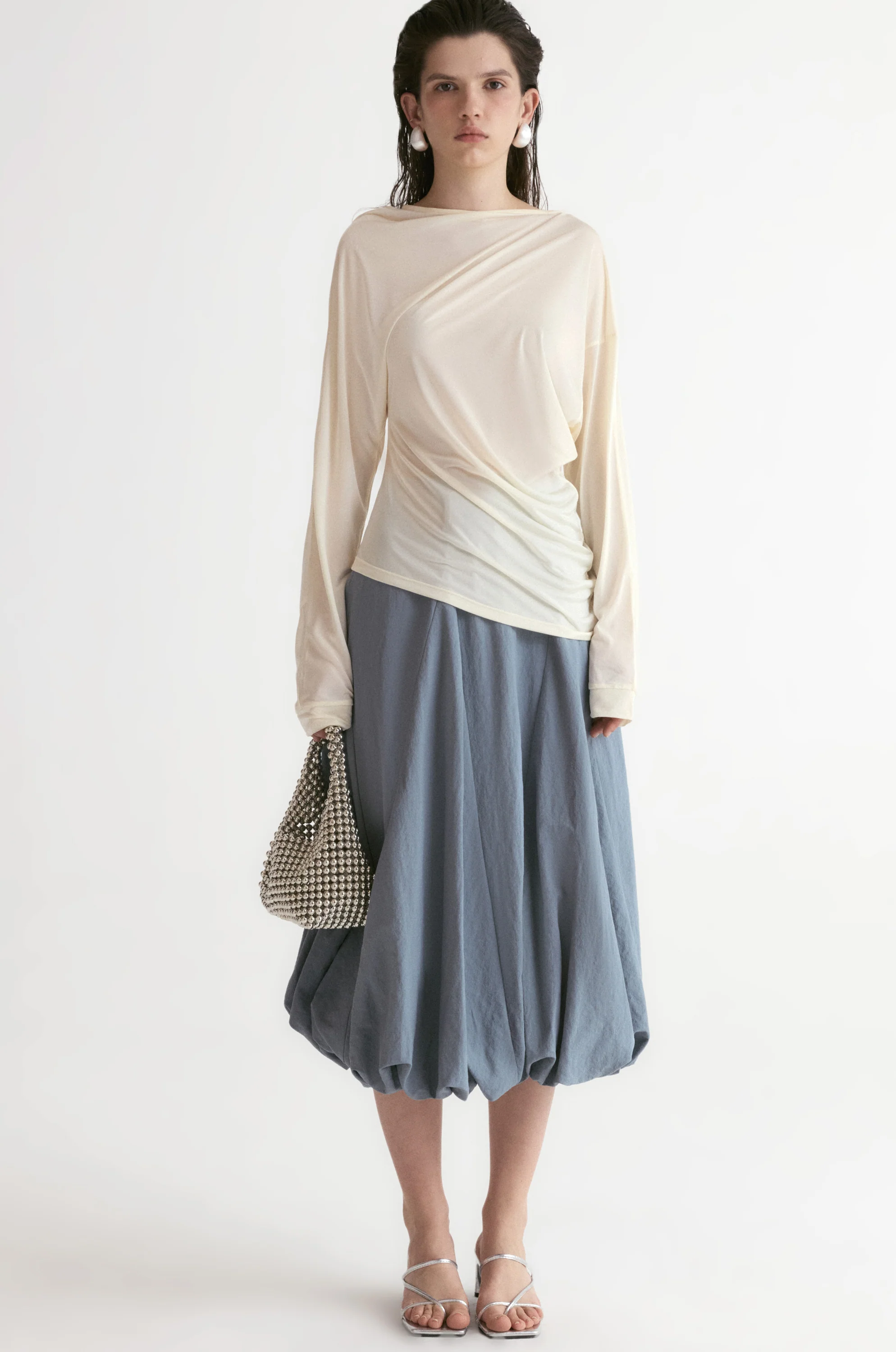 Luma Sheer Draped Top-Vanilla - Image 6