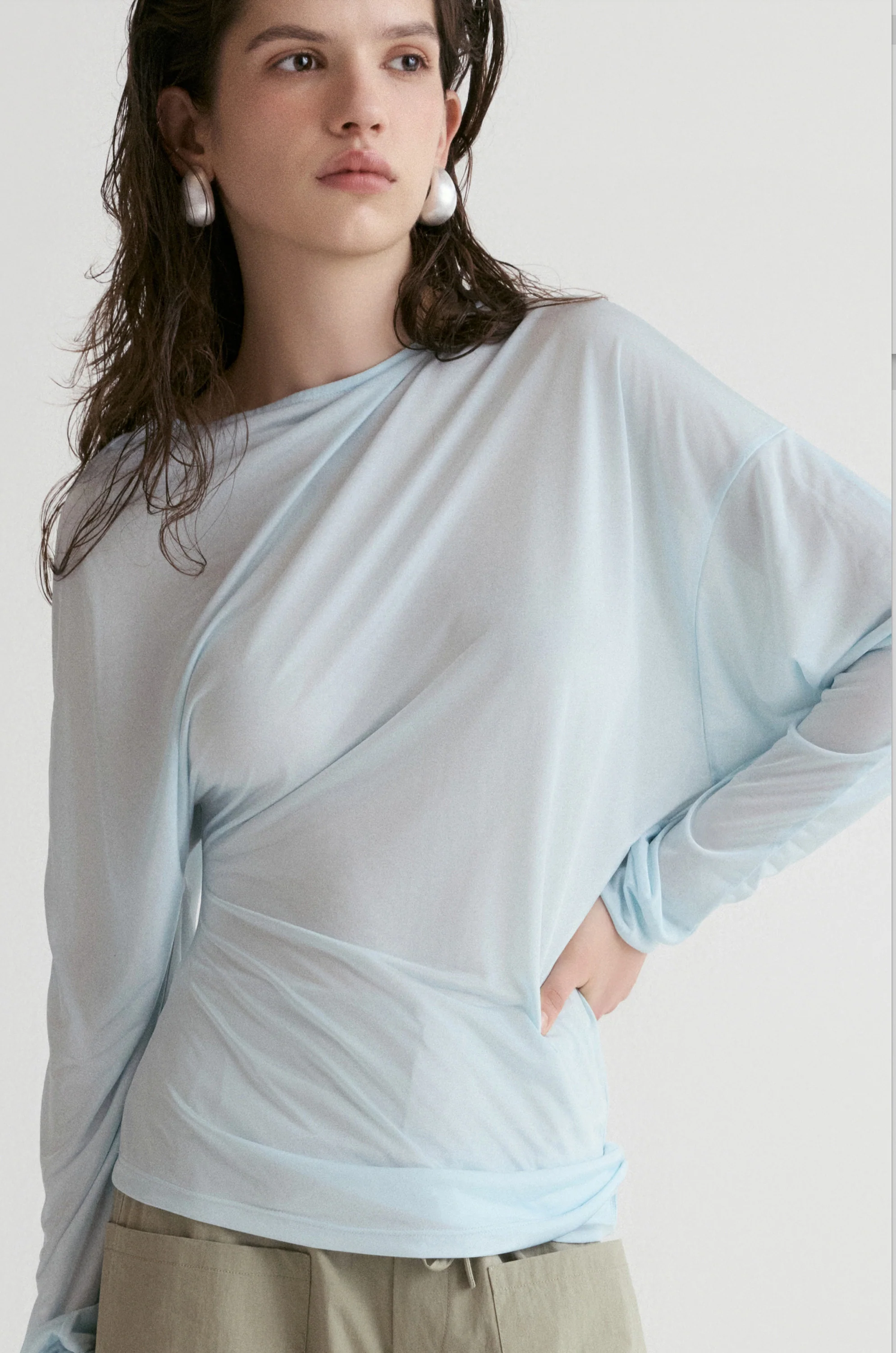 Luma Sheer Draped Top - Glacier Blue - Image 3