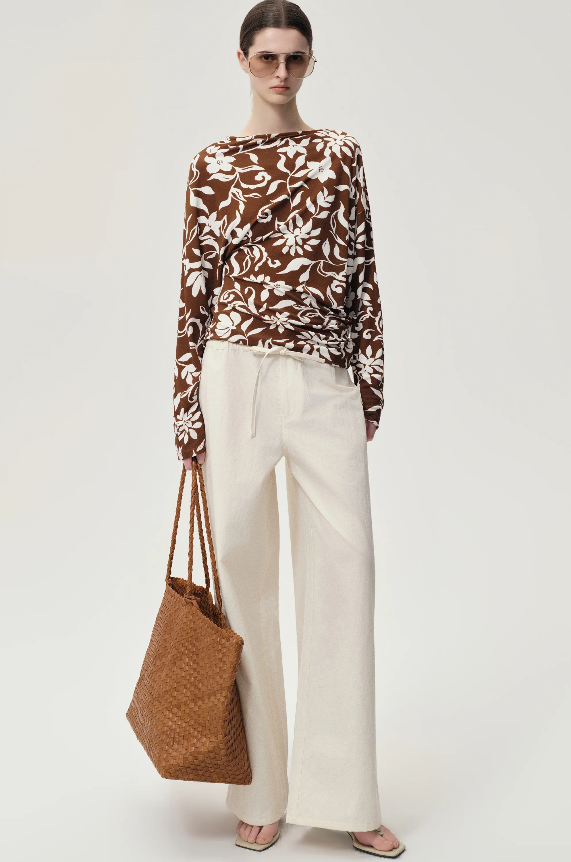 Mai Draped Viscose Jersey T-shirt Brown - Image 3