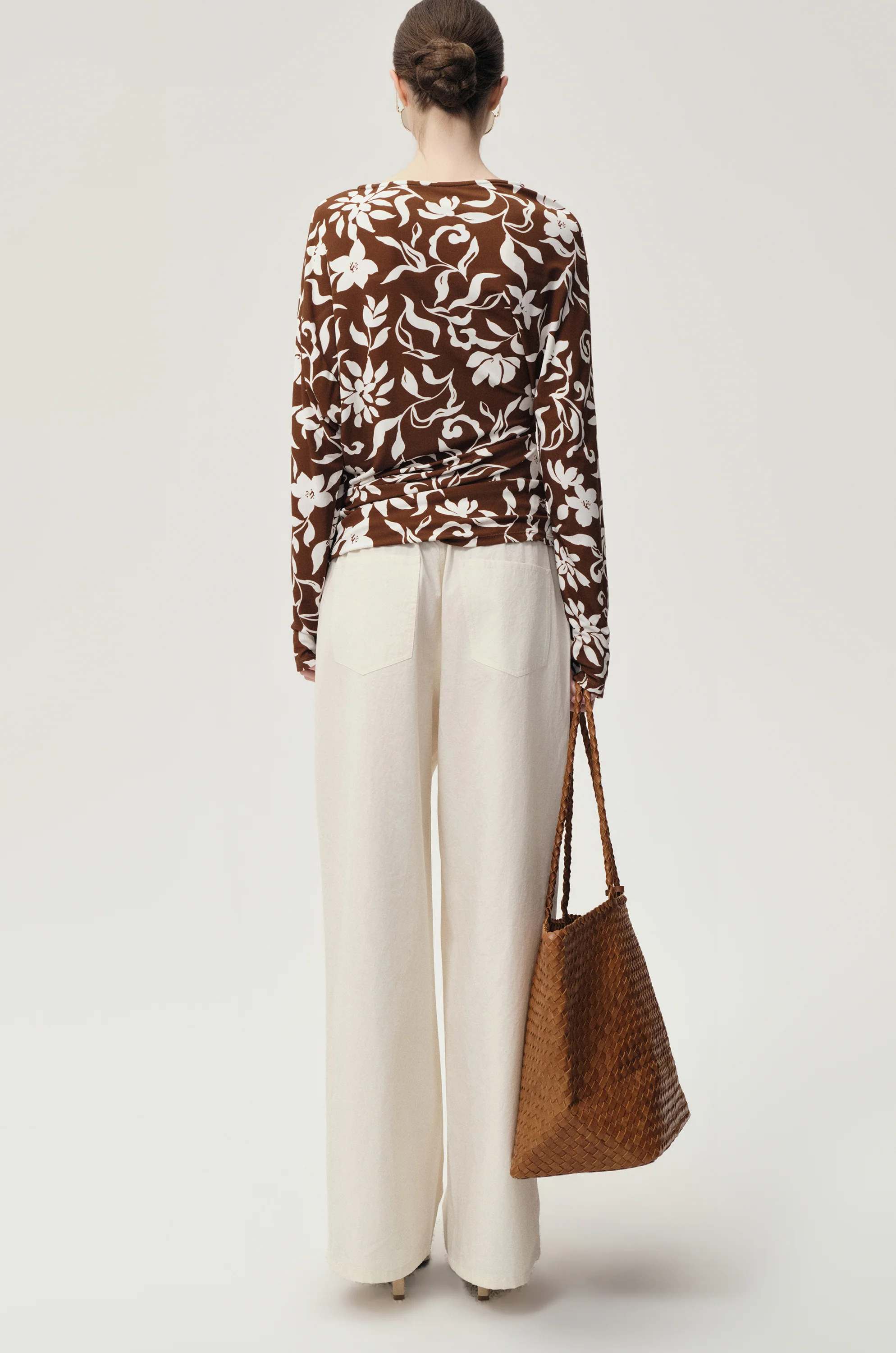 Mai Draped Viscose Jersey T-shirt Brown - Image 4