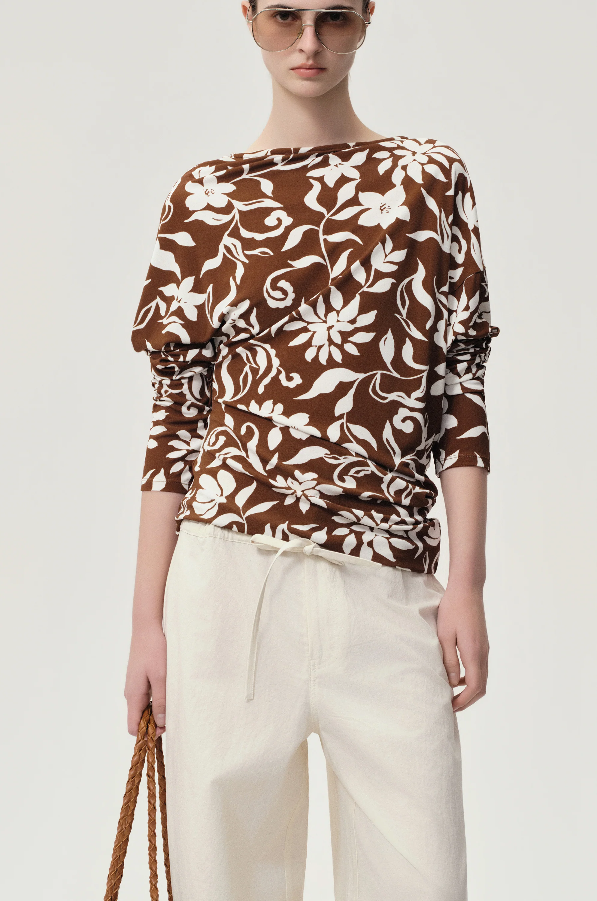 Mai Draped Viscose Jersey T-shirt Brown - Image 6