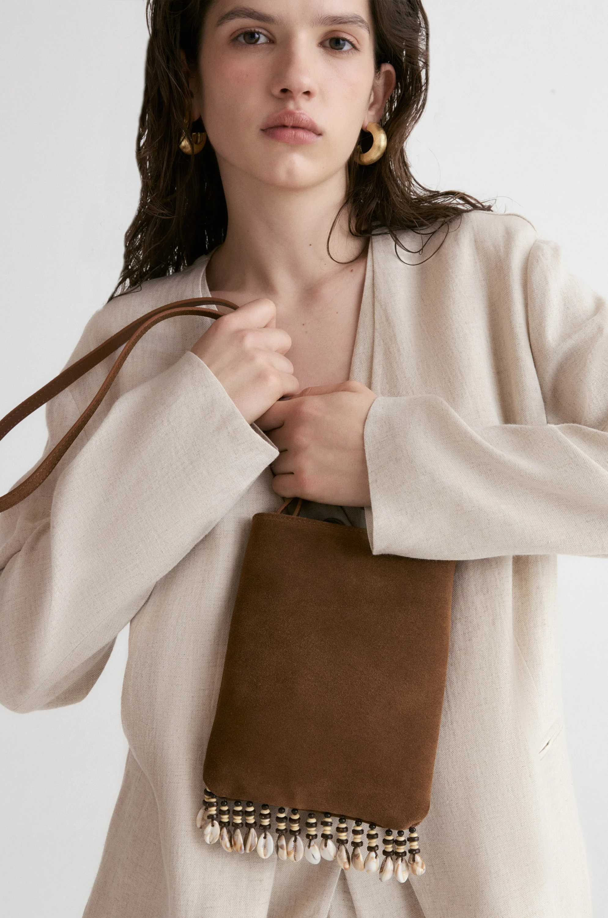 Majorelle Shell Suede Mini Bag-Camel Brown - Image 3