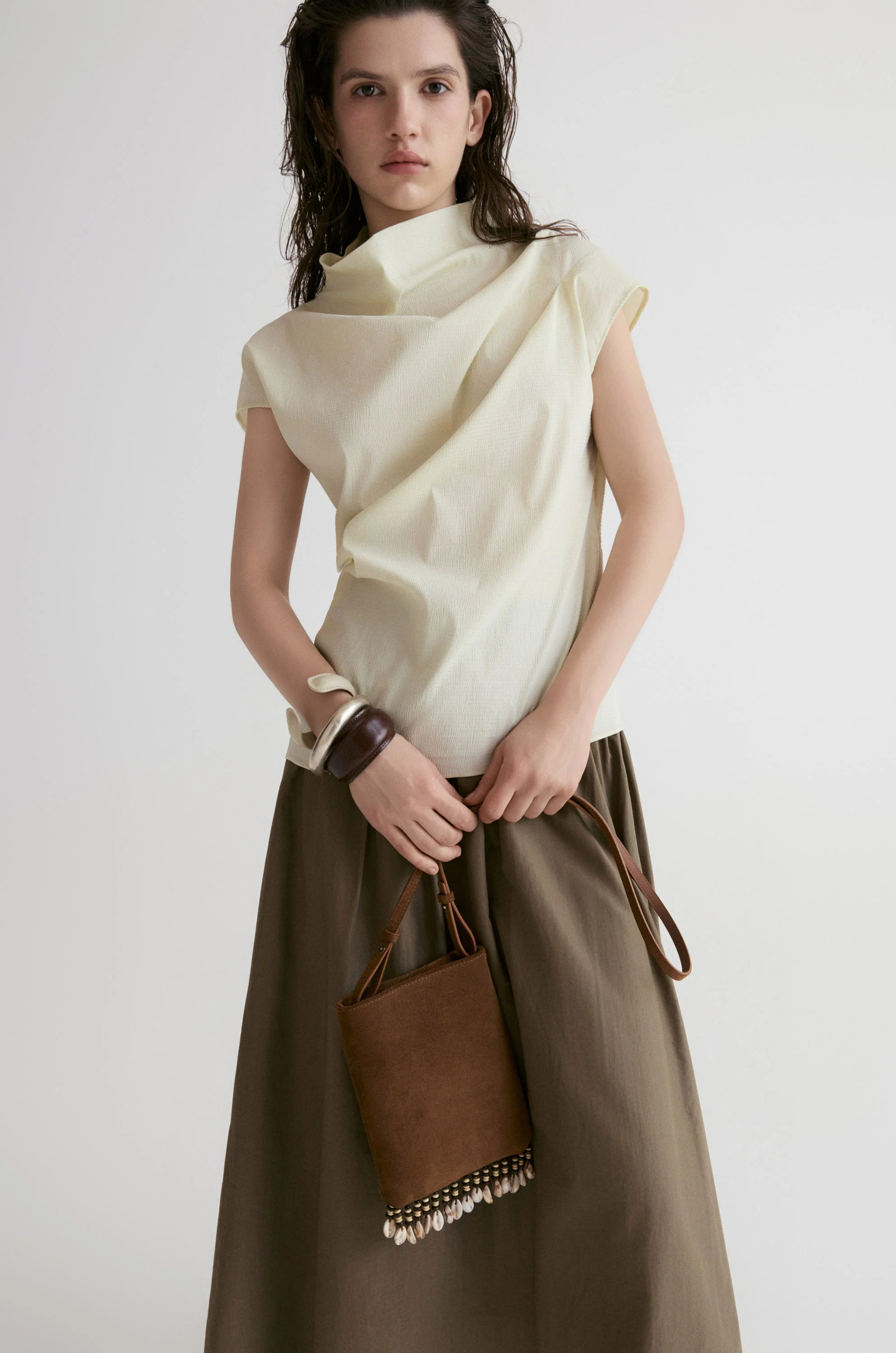 Majorelle Shell Suede Mini Bag-Camel Brown - Image 4