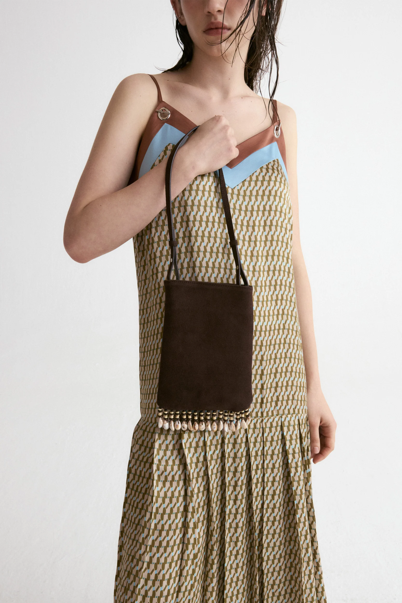 Majorelle Shell Suede Mini Bag-Chocolate Brown - Image 4