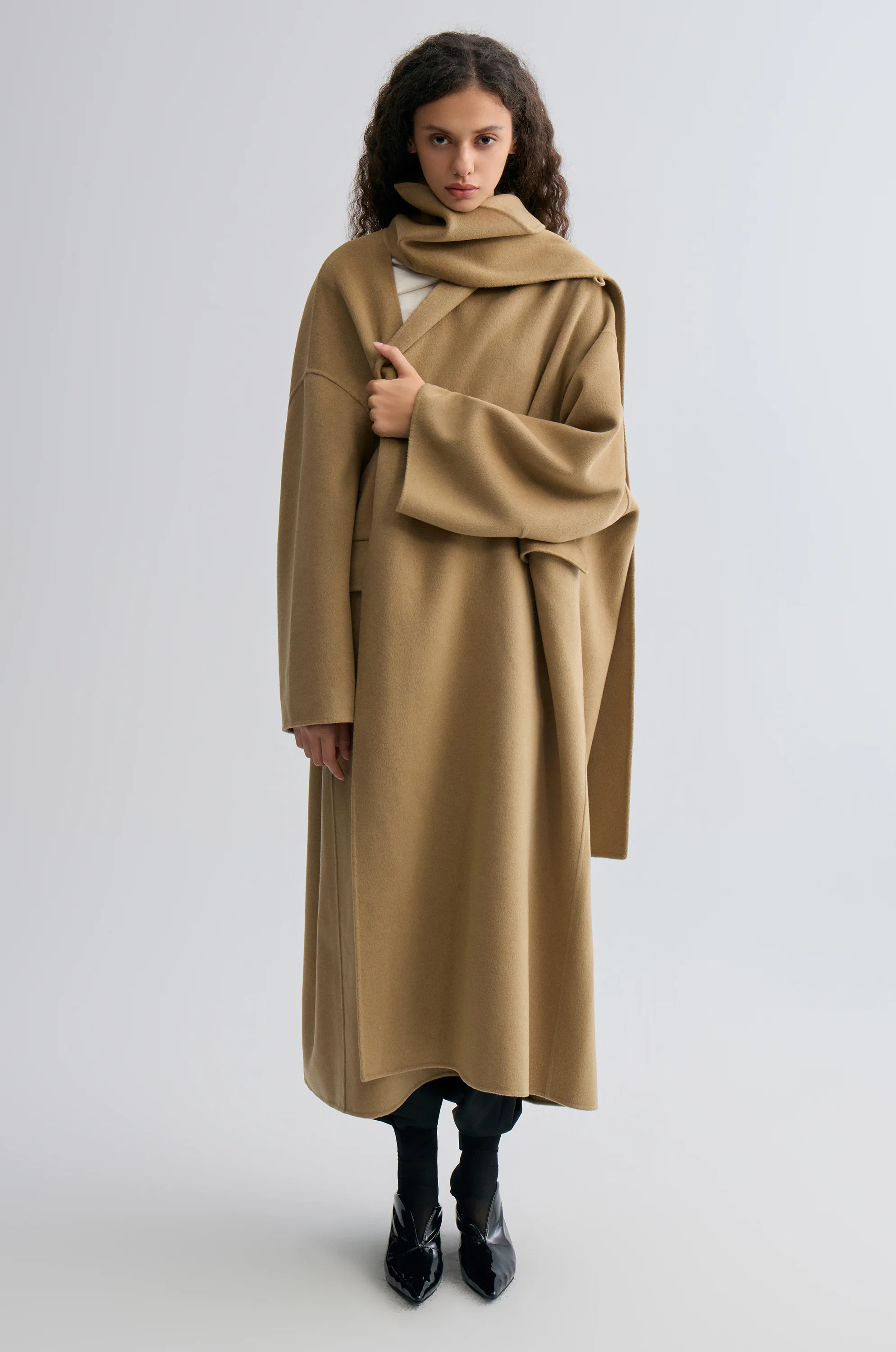 Oversized Double-faced Scarf Coat Hazel - Image 12