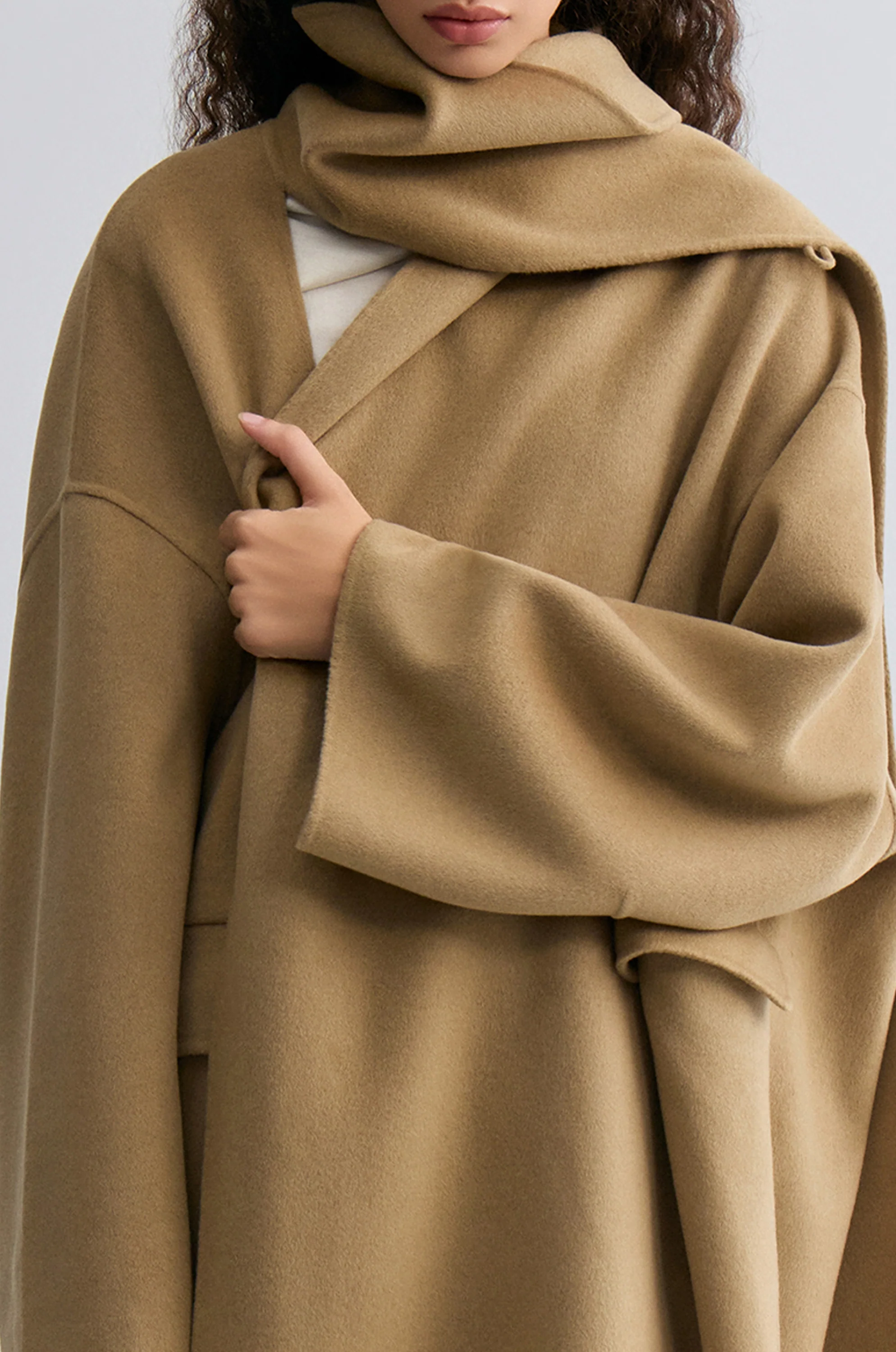 Oversized Double-faced Scarf Coat Hazel - Image 15