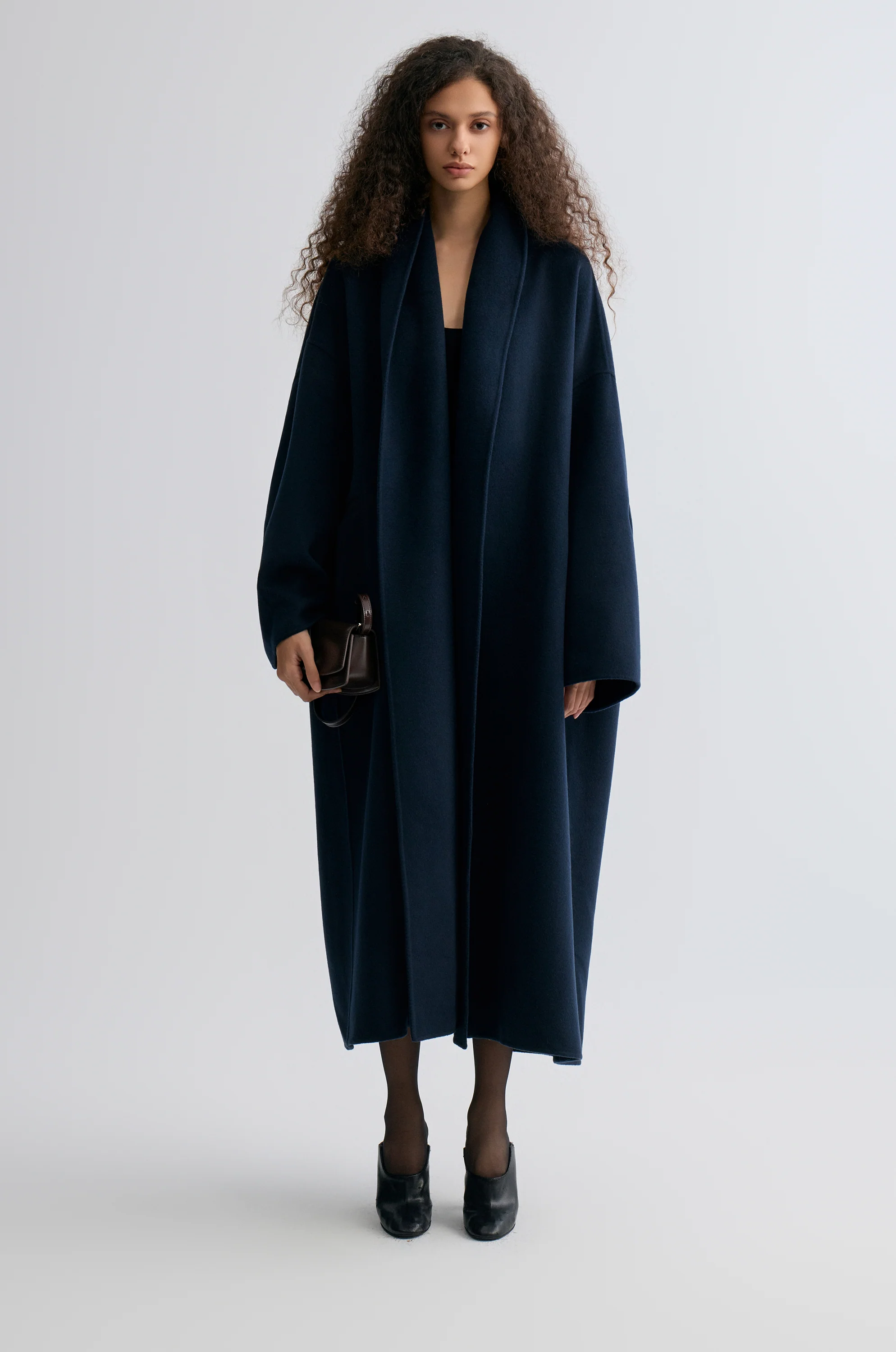 Oversized Double-faced Scarf Coat Navy - Image 11