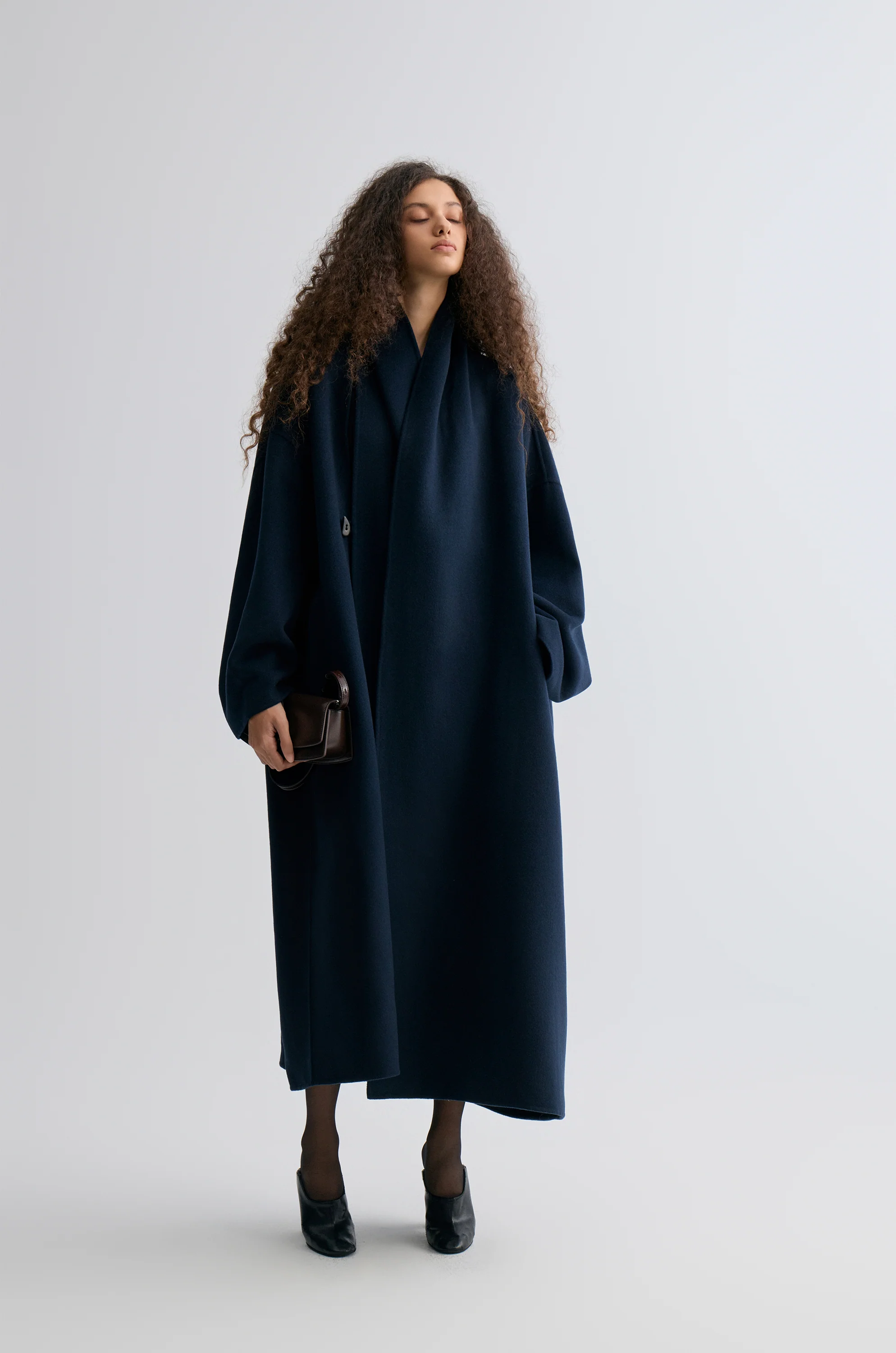 Oversized Double-faced Scarf Coat Navy - Image 12