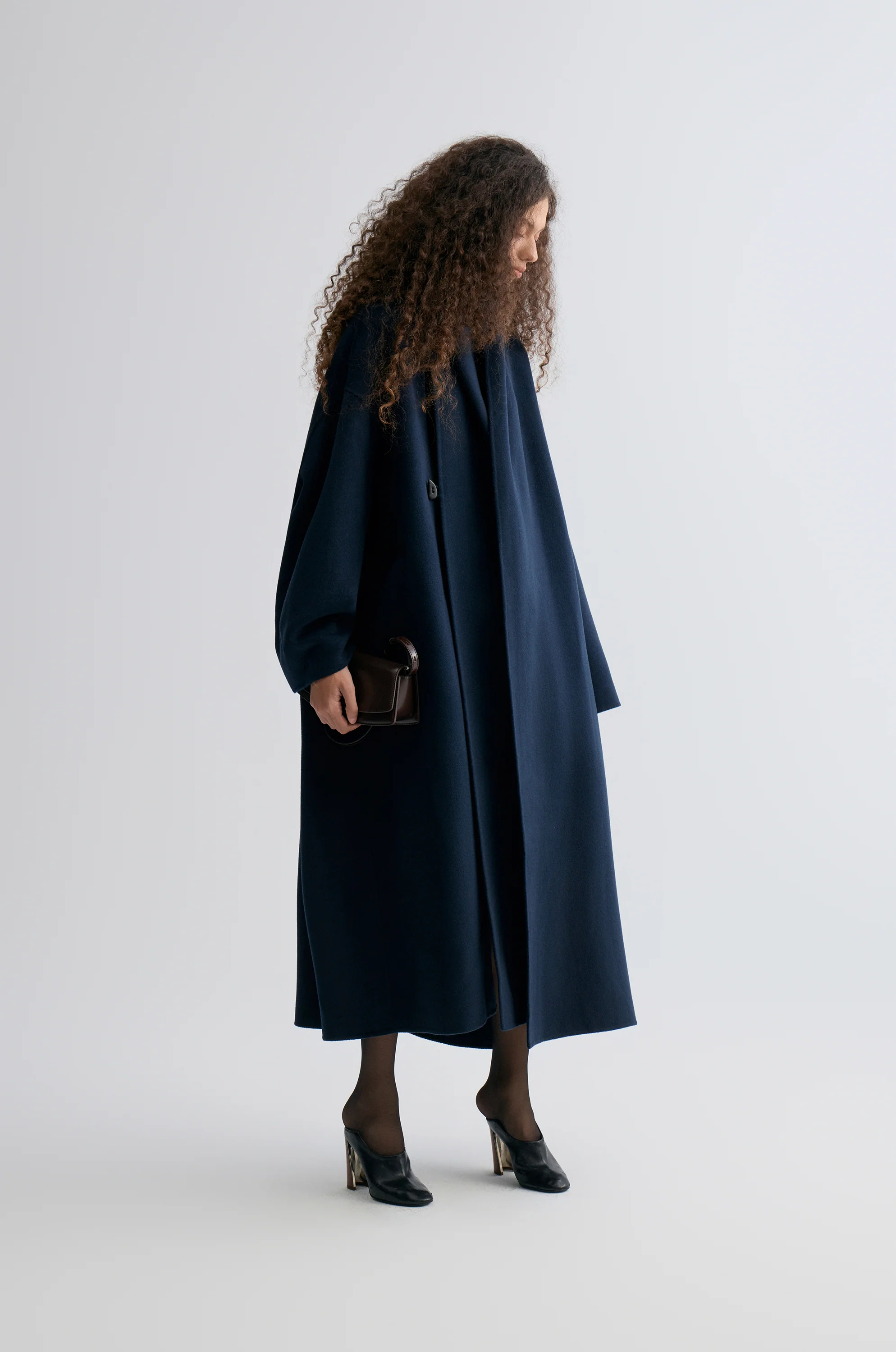 Oversized Double-faced Scarf Coat Navy - Image 13