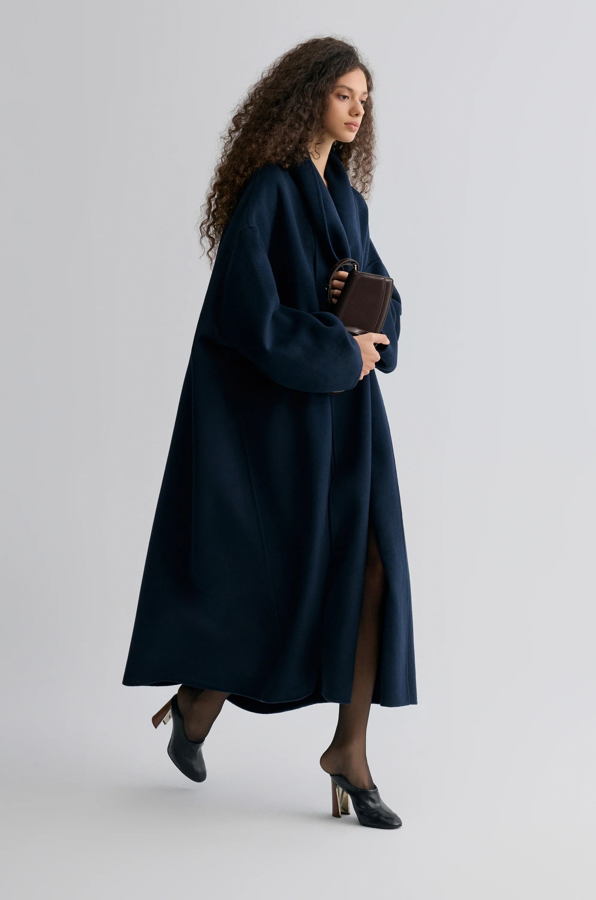 Oversized Double-faced Scarf Coat Navy - Image 15