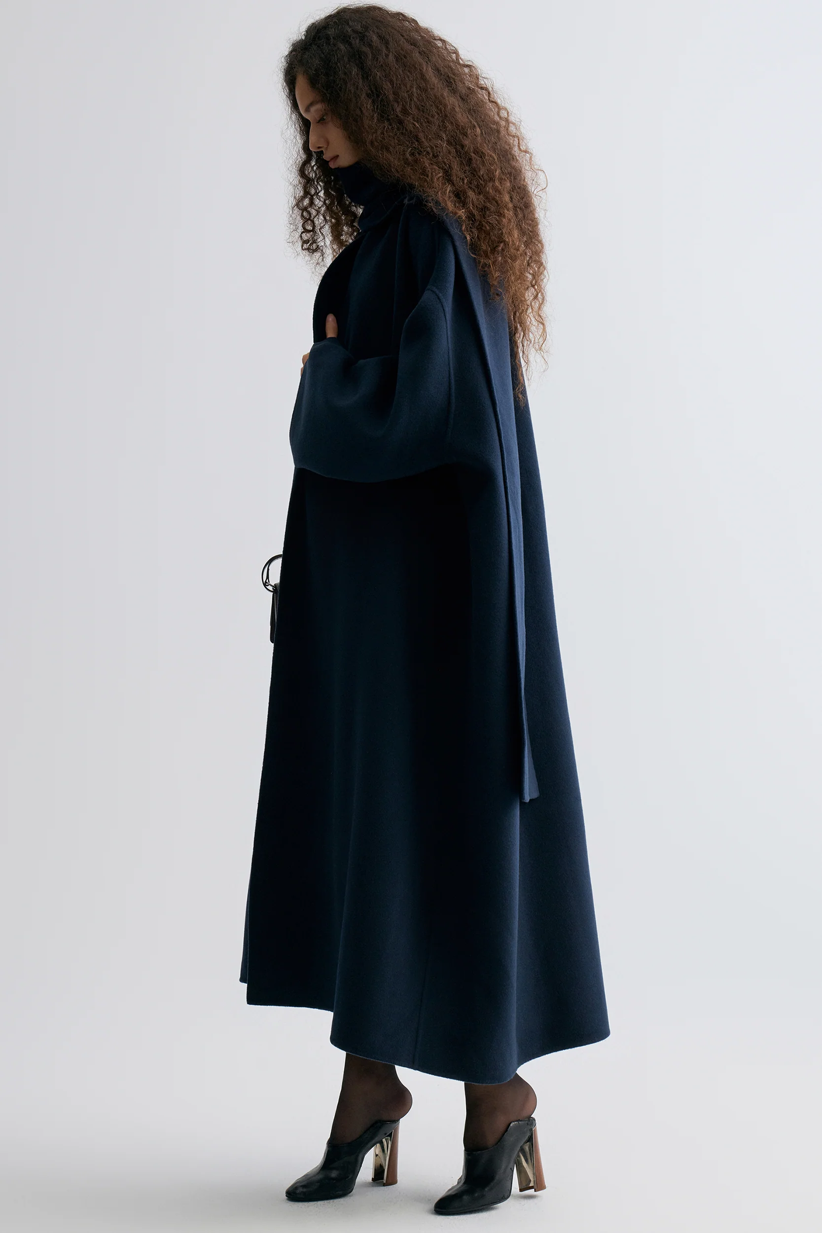 Oversized Double-faced Scarf Coat Navy - Image 2