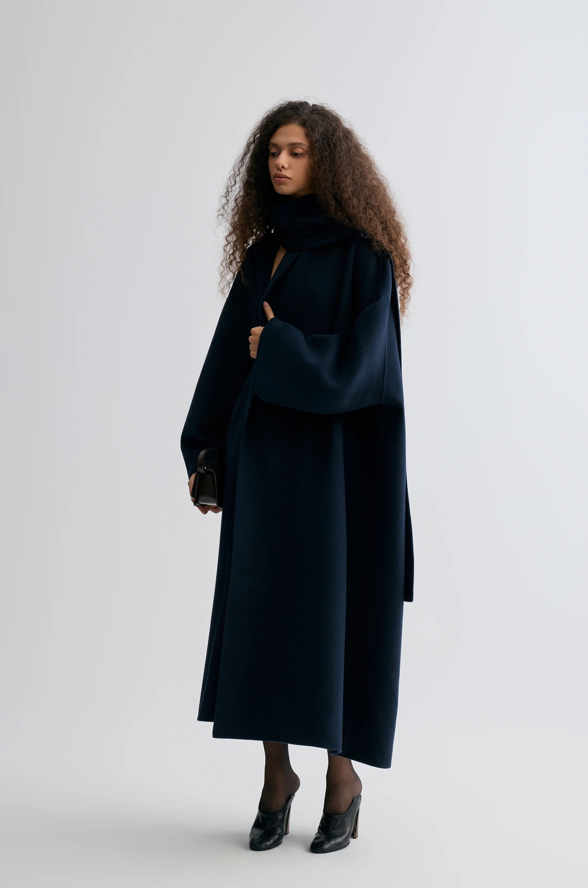 Oversized Double-faced Scarf Coat Navy - Image 3