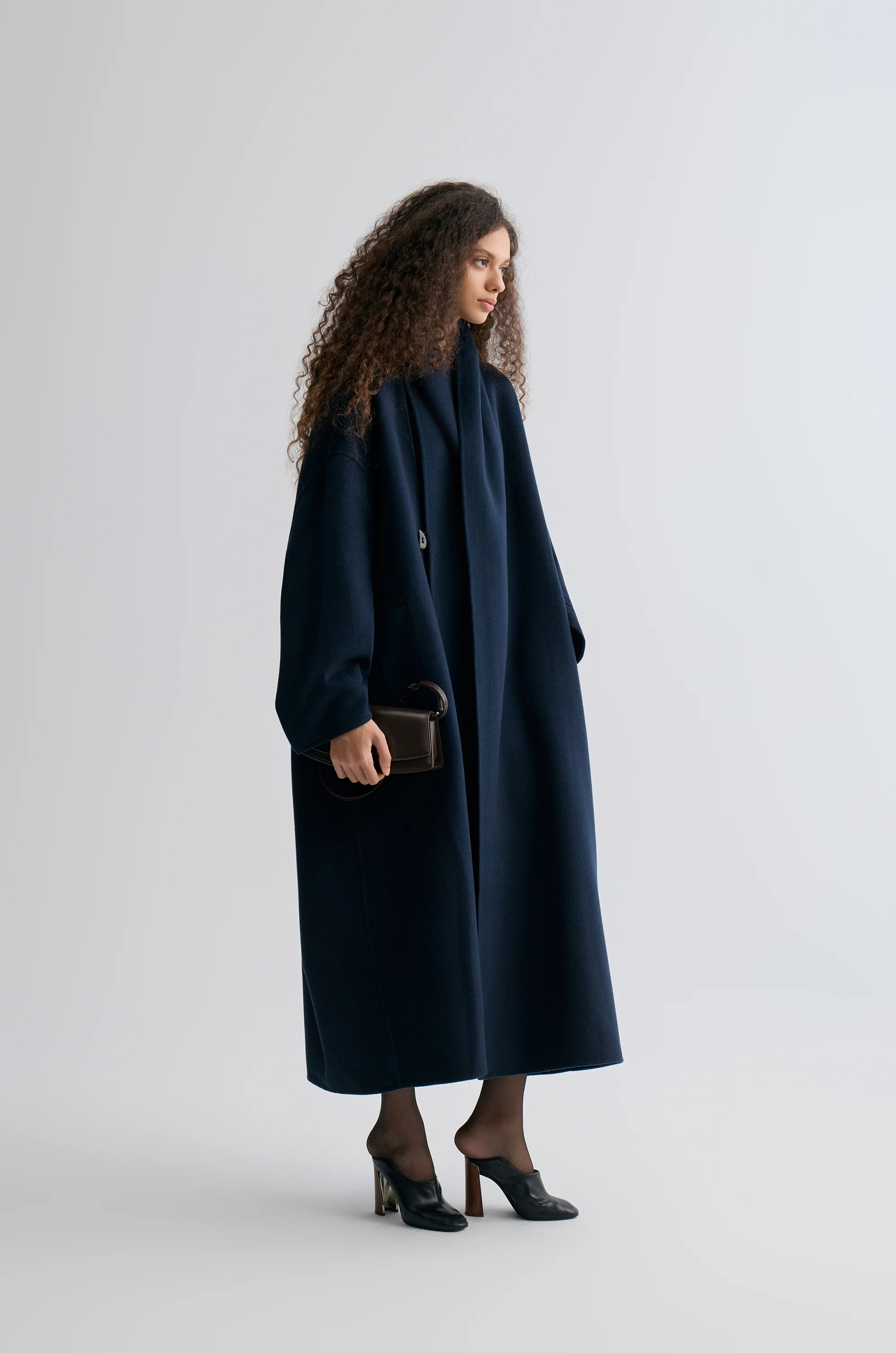 Oversized Double-faced Scarf Coat Navy - Image 4