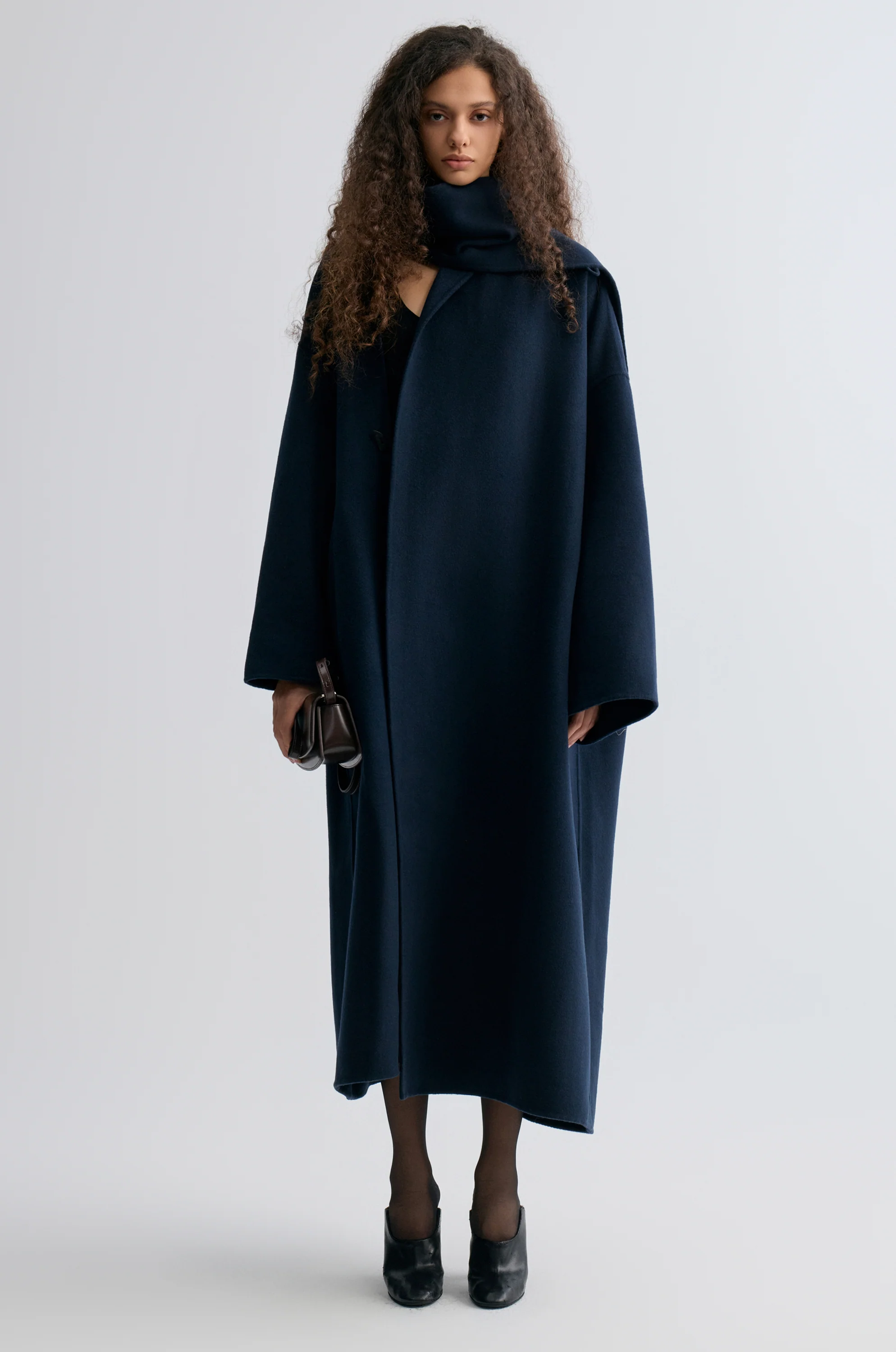 Oversized Double-faced Scarf Coat Navy - Image 5