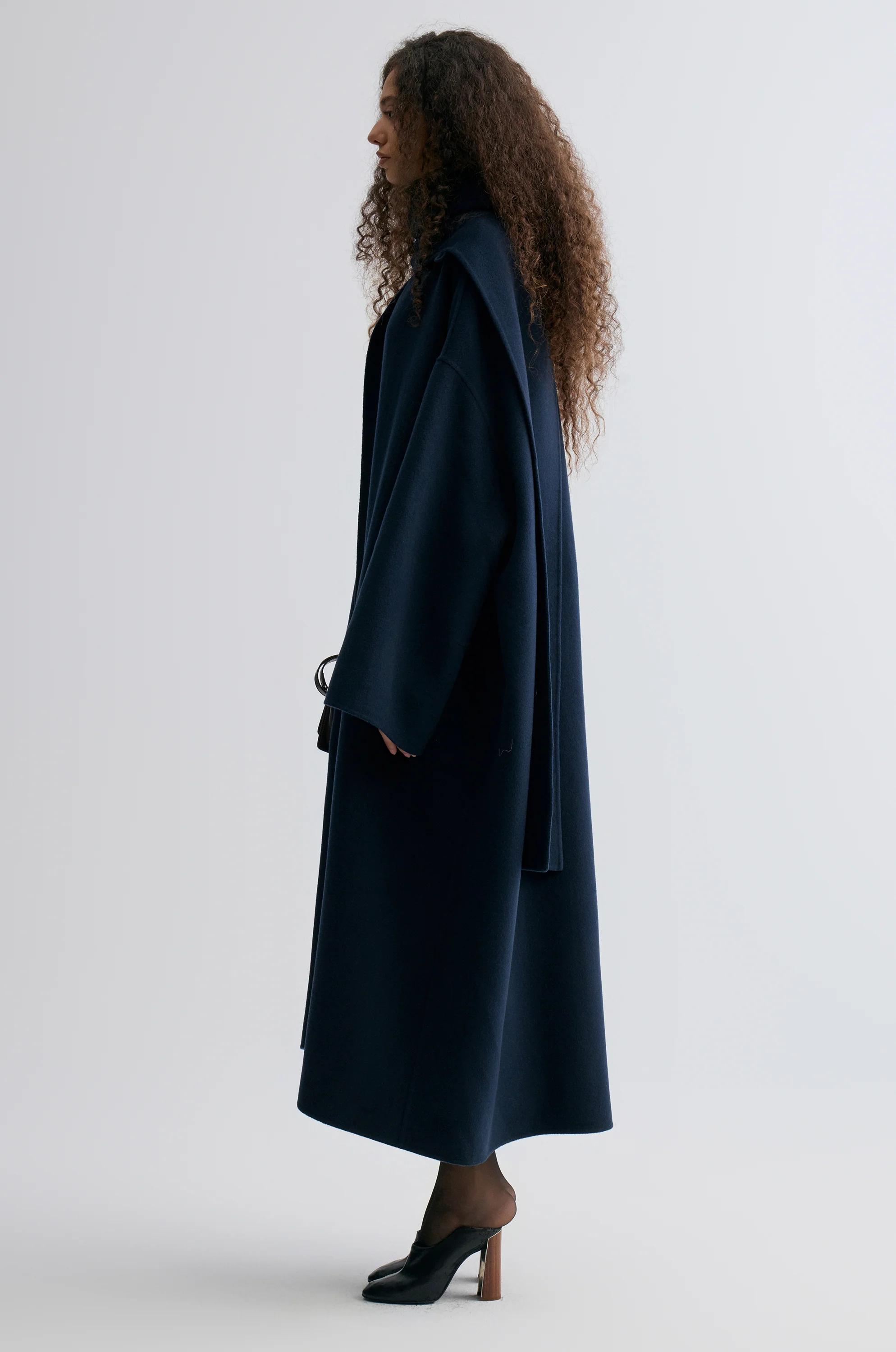 Oversized Double-faced Scarf Coat Navy - Image 6