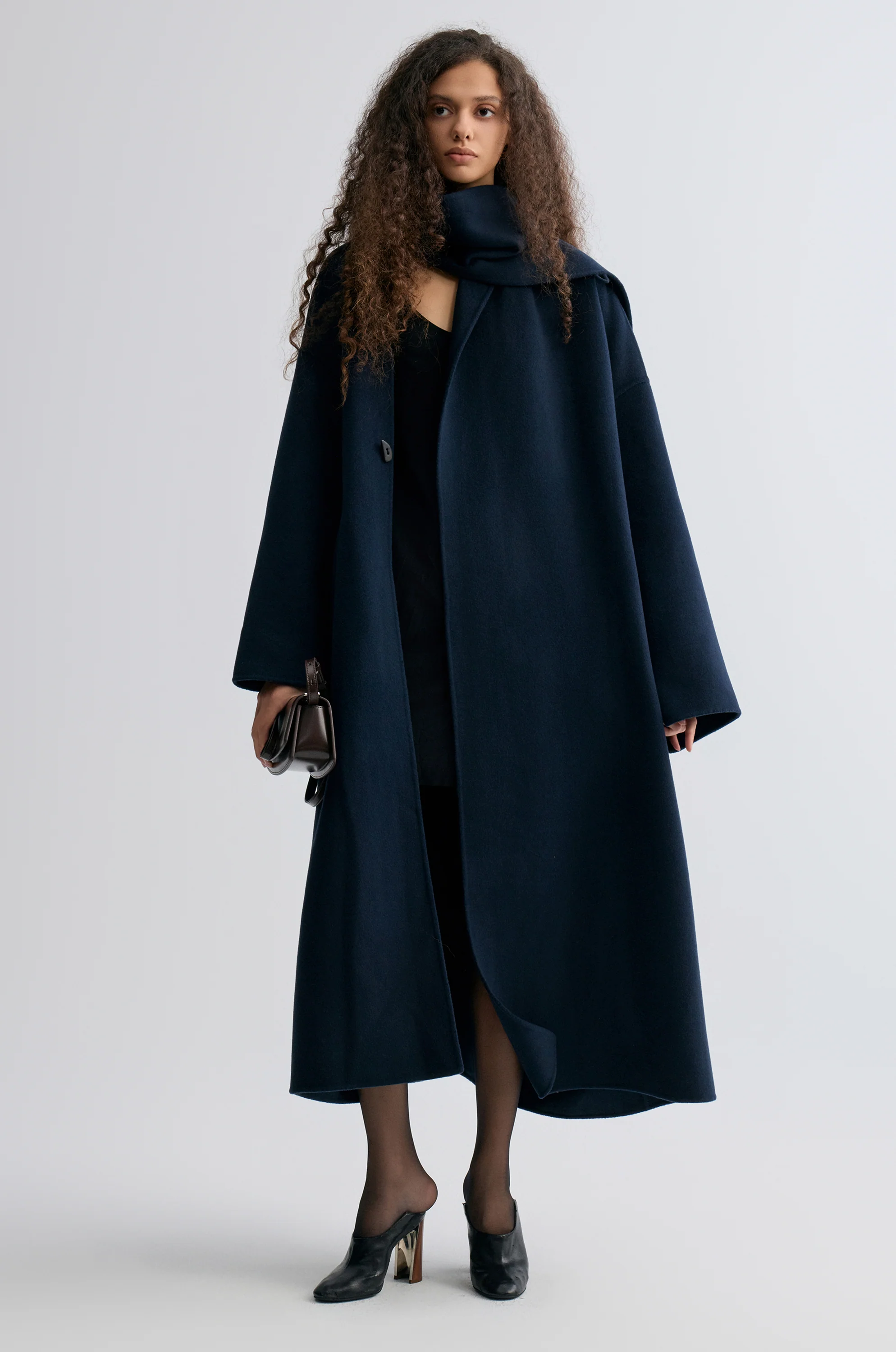 Oversized Double-faced Scarf Coat Navy - Image 8