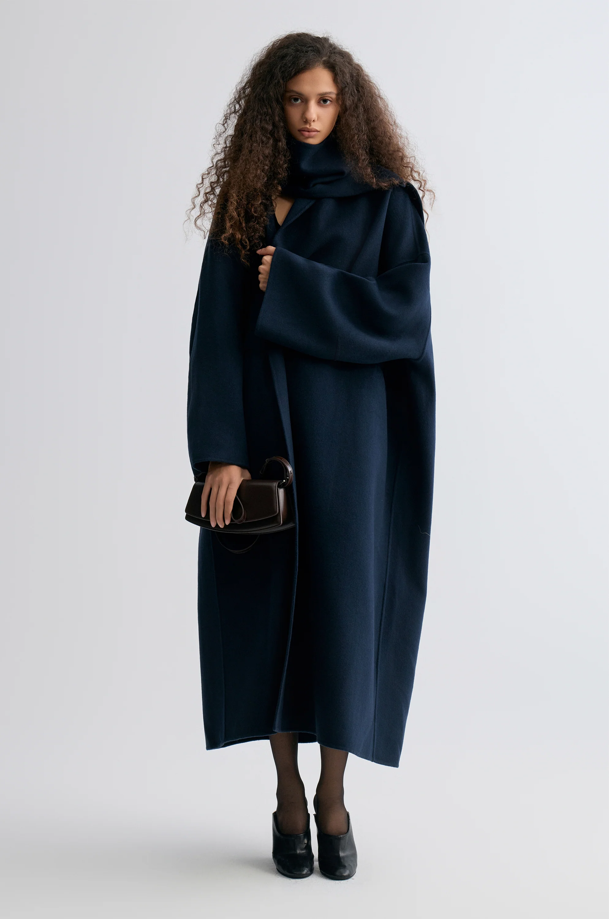 Oversized Double-faced Scarf Coat Navy - Image 9