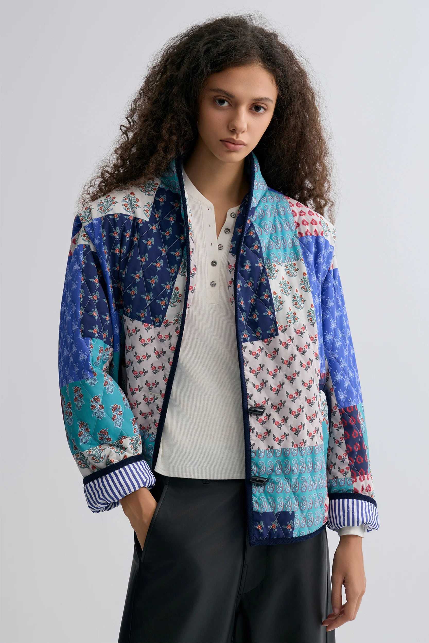 Patchwork Paisley Print Quilted Jacket Blue