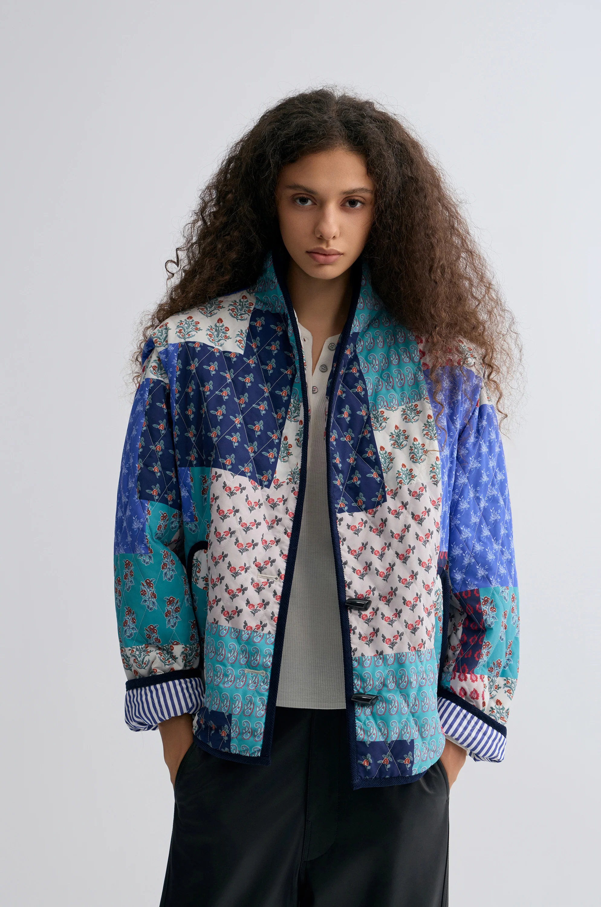 Patchwork Paisley Print Quilted Jacket Blue - Image 3