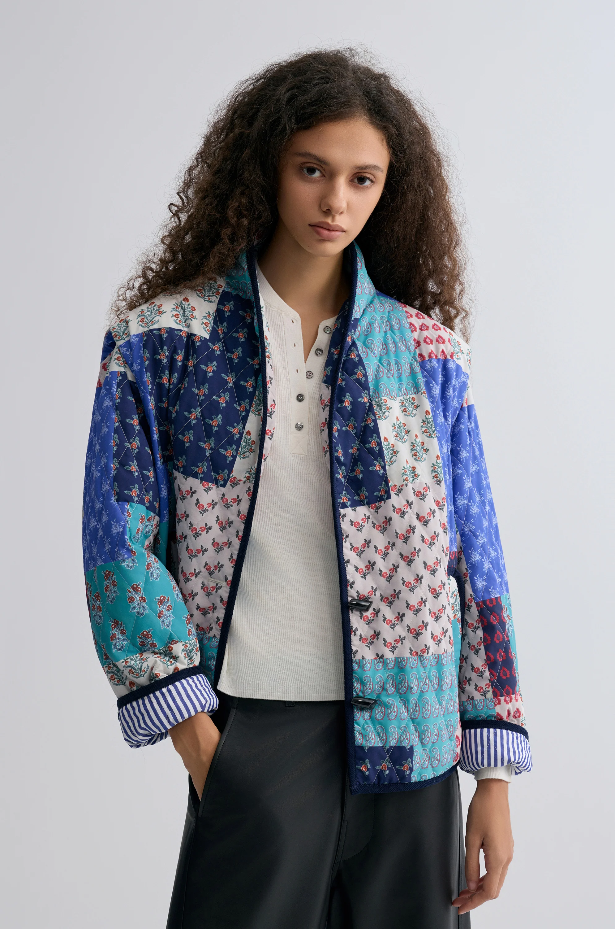 Patchwork Paisley Print Quilted Jacket Blue - Image 5