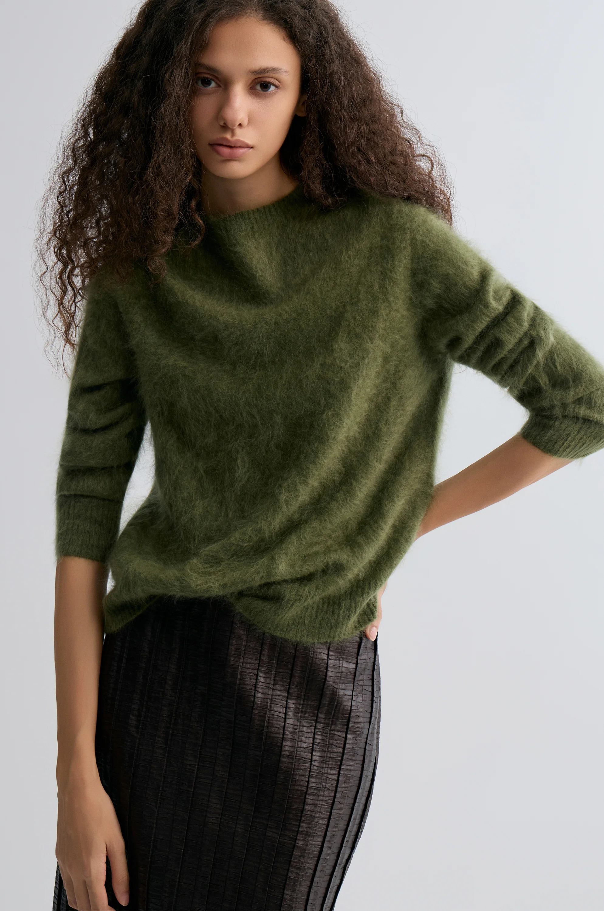 Plush Boxy Brushed Cashmere Sweater Moutain Green - Image 6