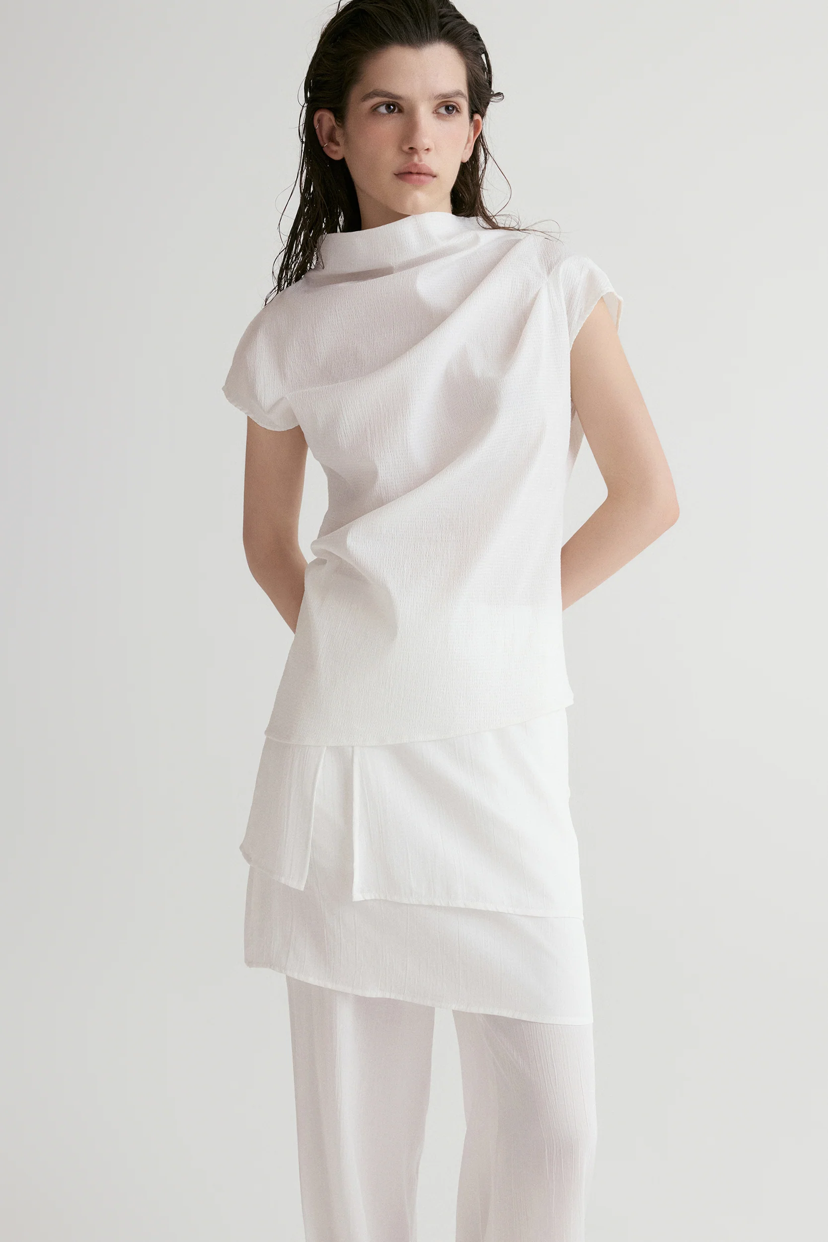 Provence Draped Shirt-White