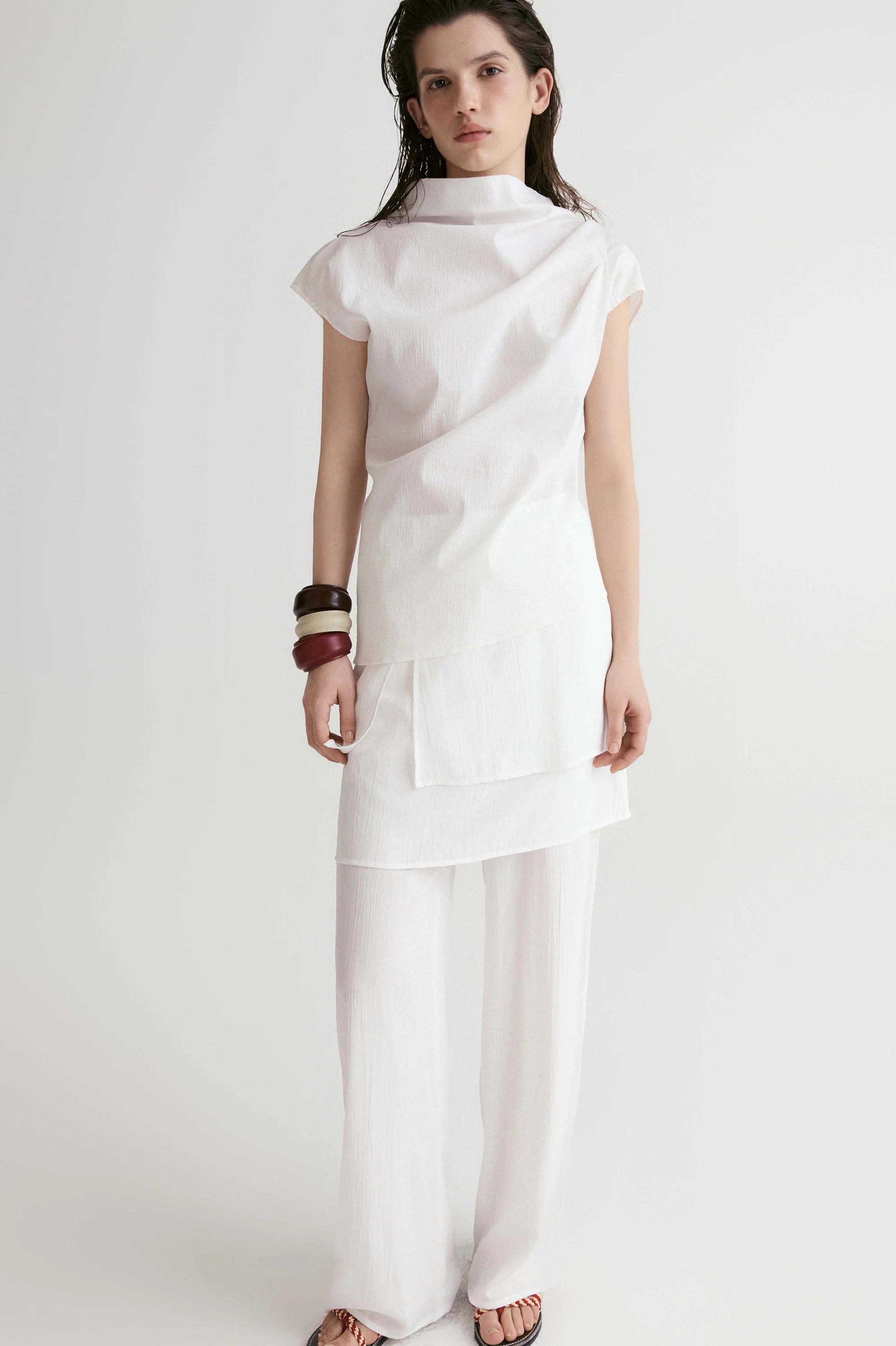 Provence Draped Shirt-White - Image 2