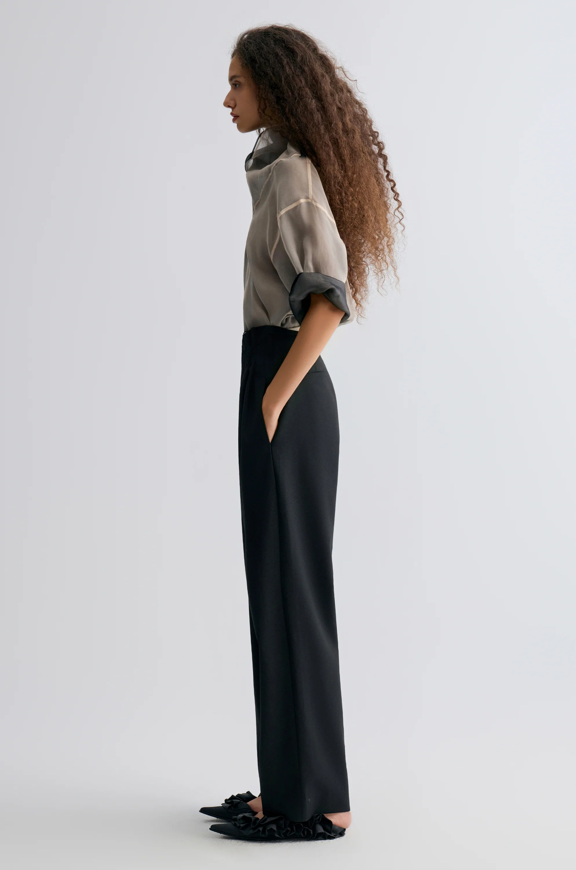 Relaxed Gabardine Trousers Black - Image 4
