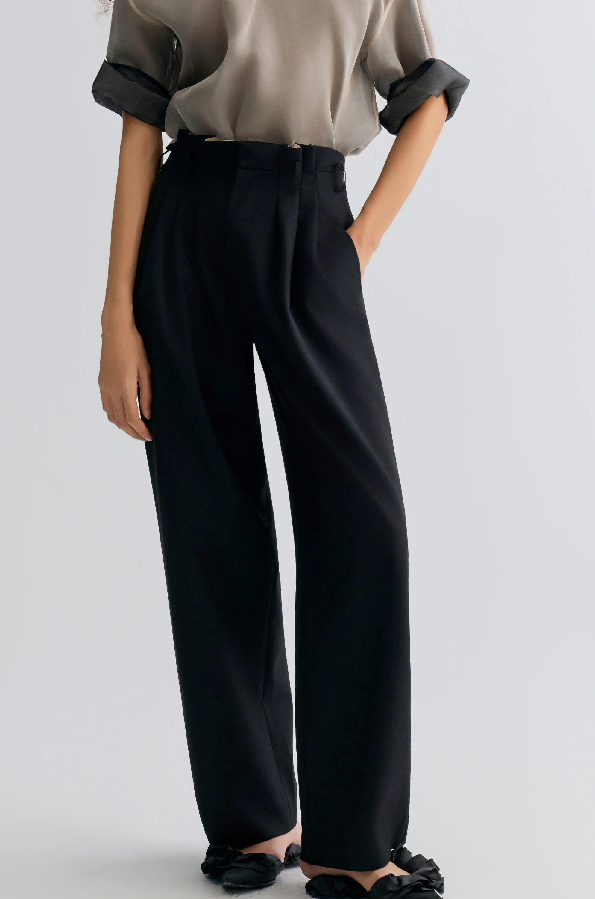 Relaxed Gabardine Trousers Black - Image 6