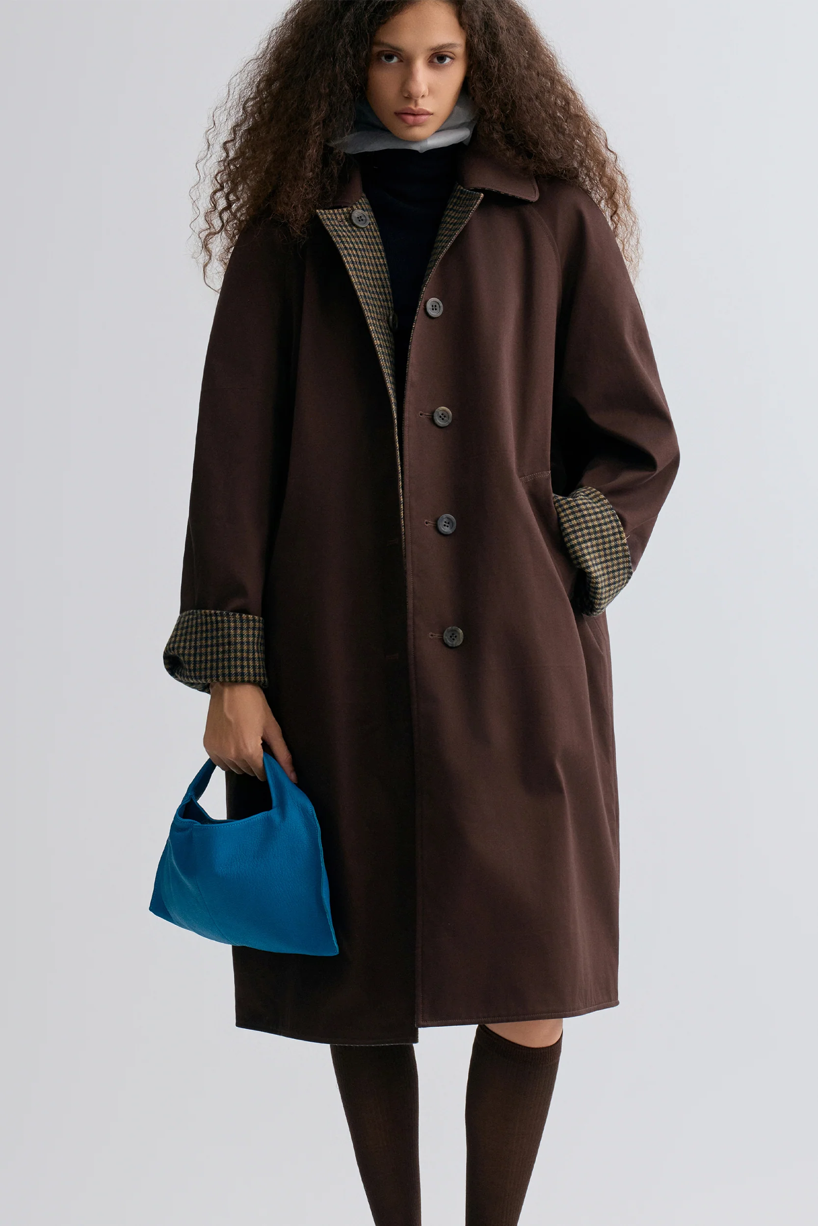 Reversible Twill and Check Trench Coat Almandine