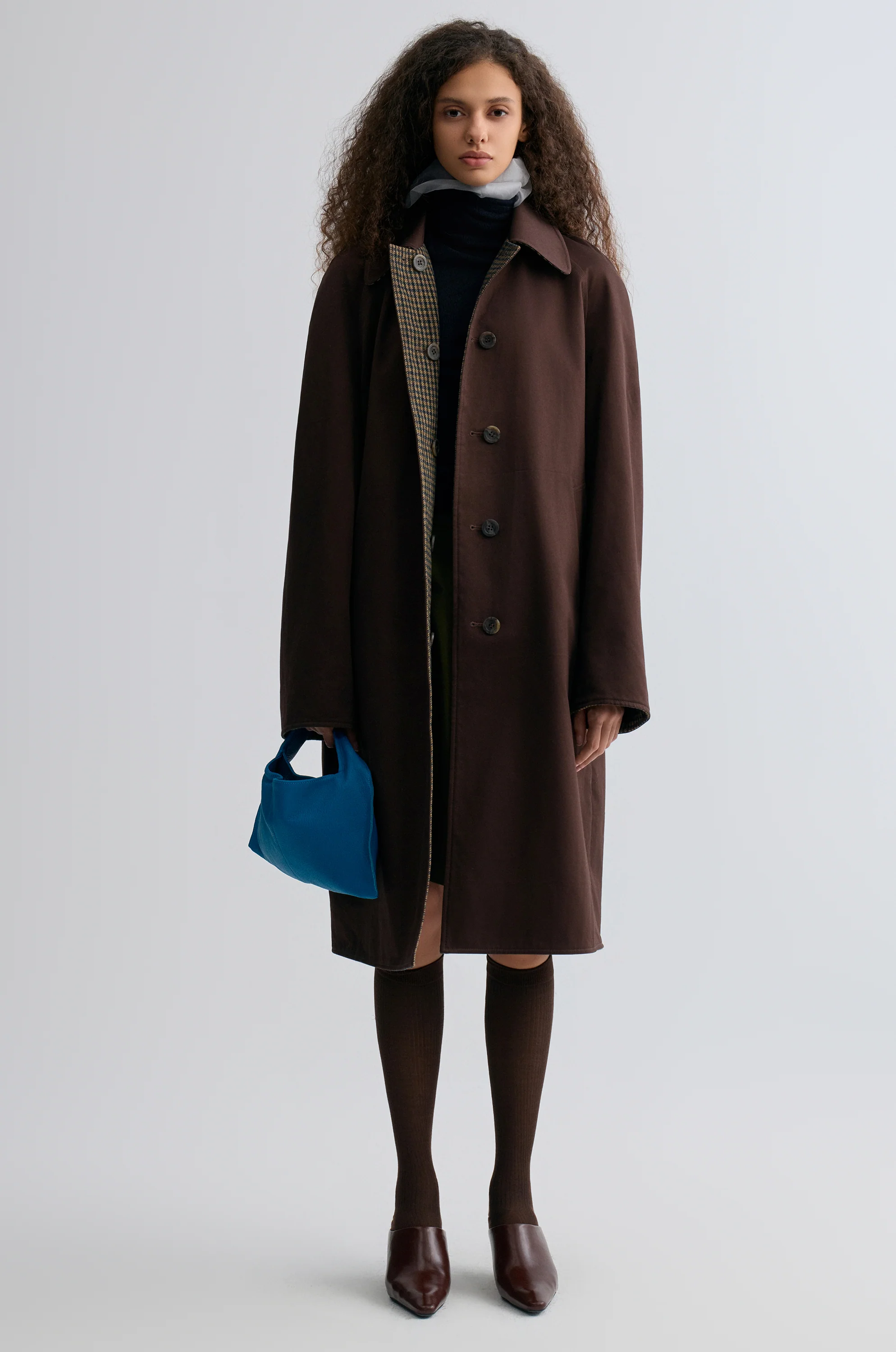 Reversible Twill and Check Trench Coat Almandine - Image 3