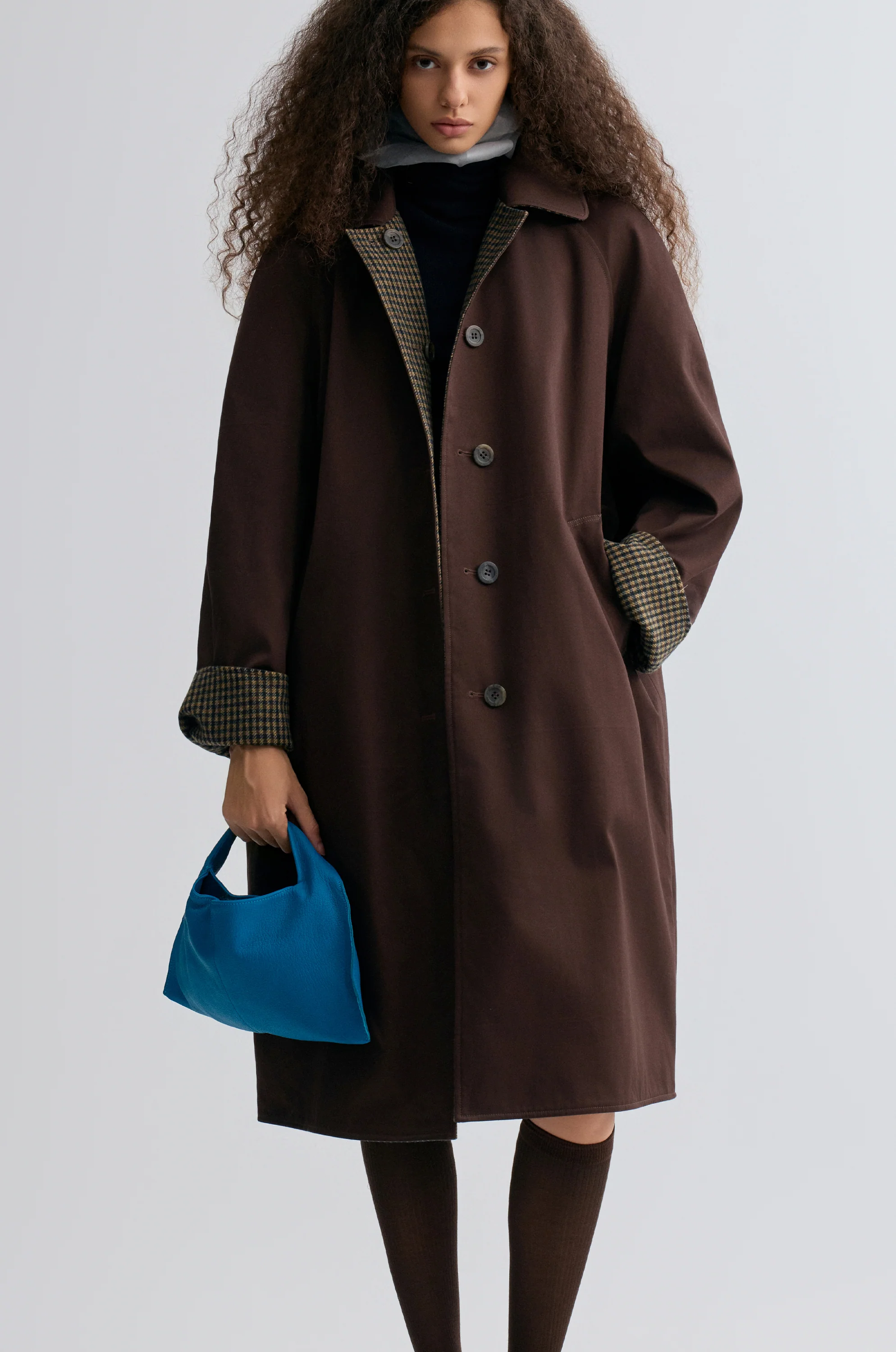 Reversible Twill and Check Trench Coat Almandine - Image 6