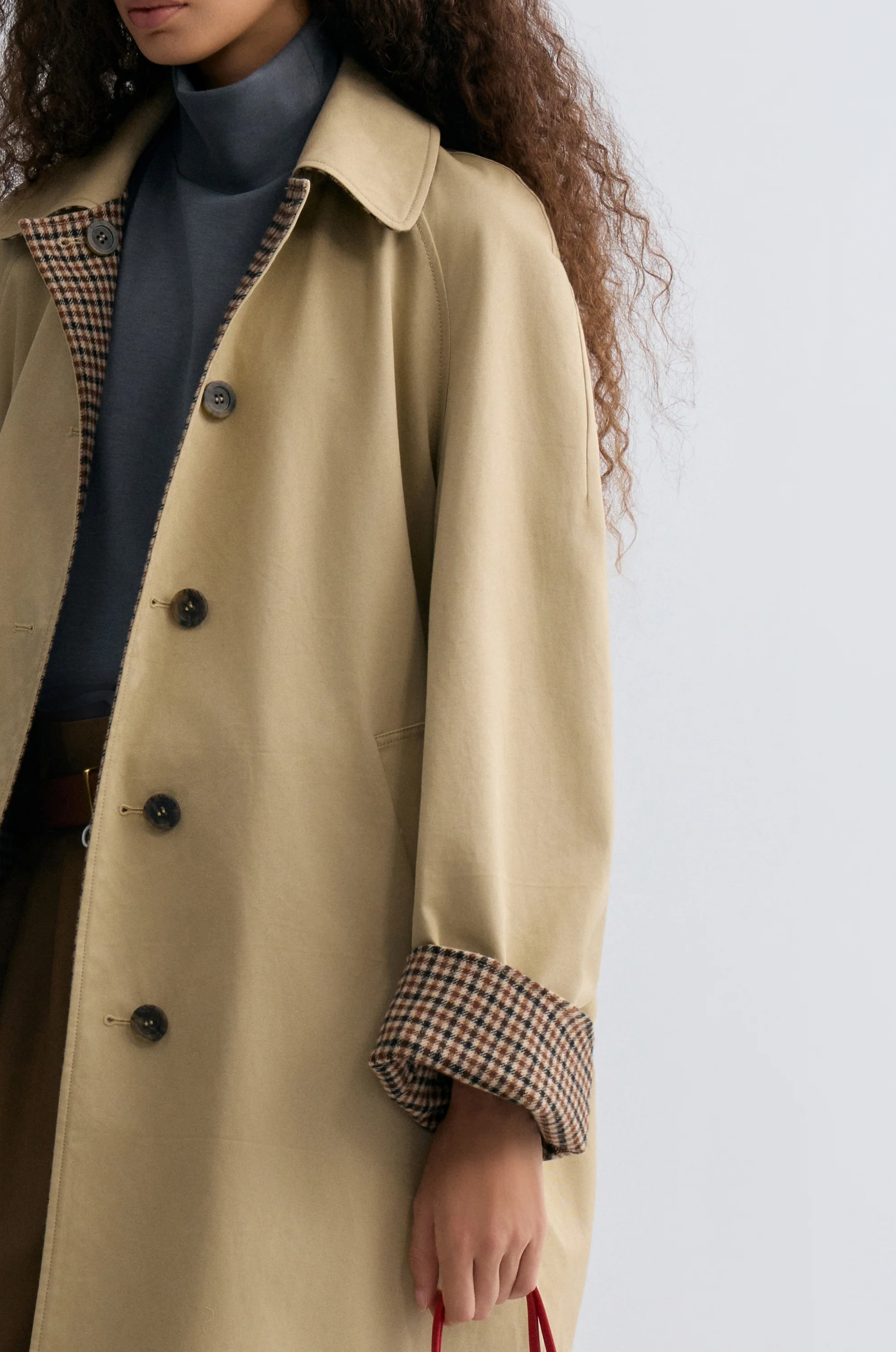 Reversible Twill and Check Trench Coat Beige - Image 10