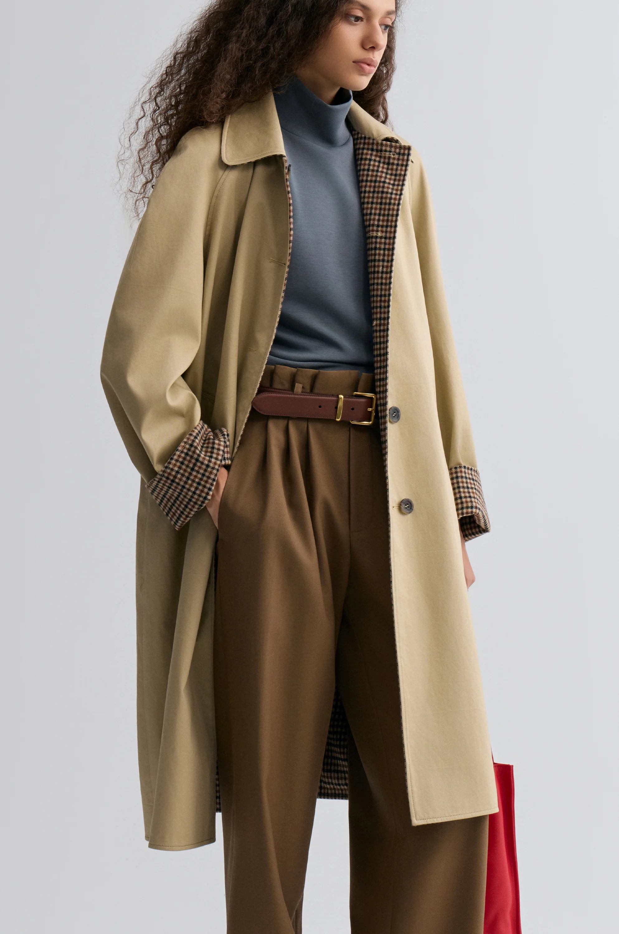 Reversible Twill and Check Trench Coat Beige - Image 6