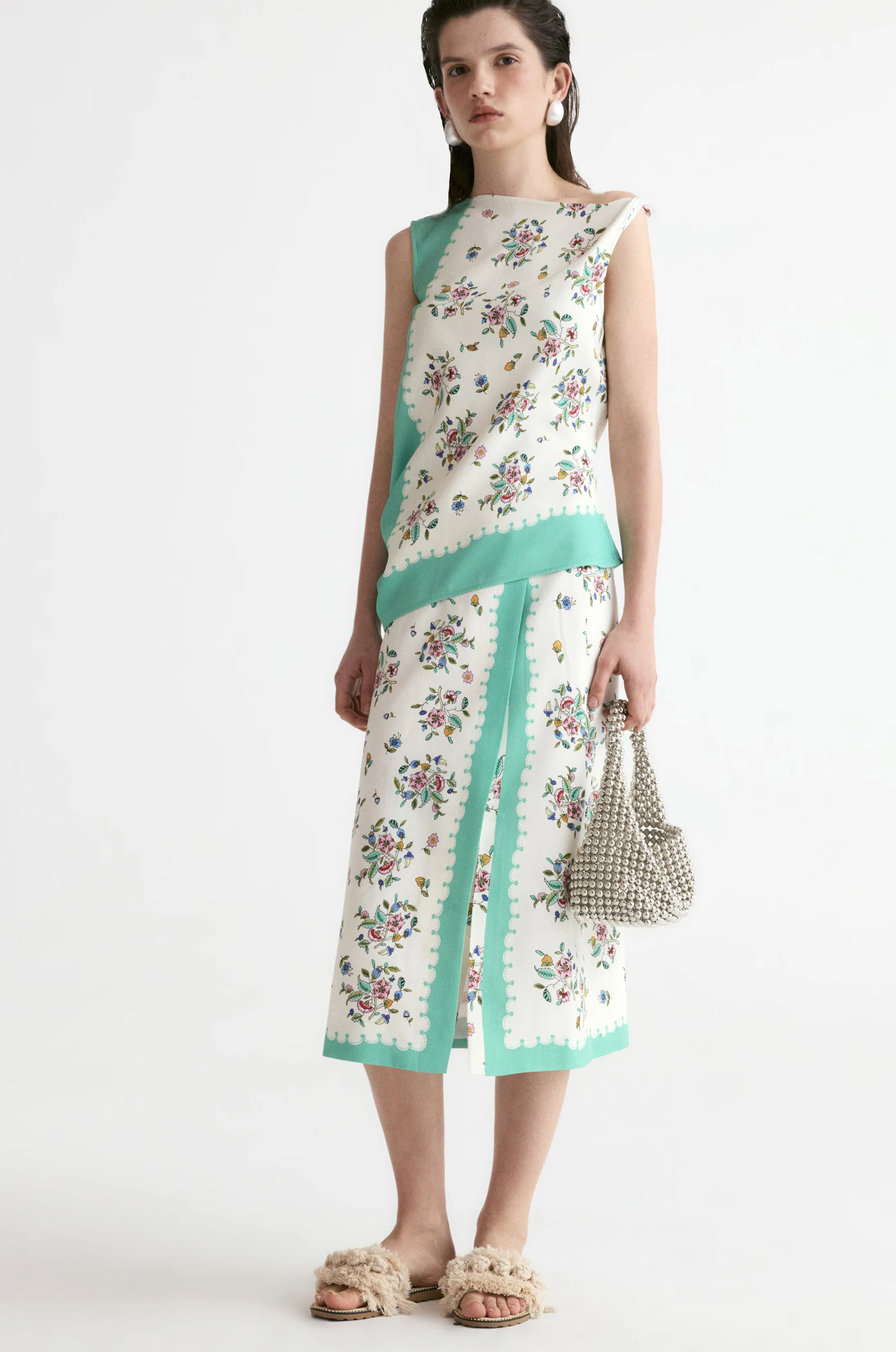 Scarf-print Front Slit Midi Skirt - Image 2